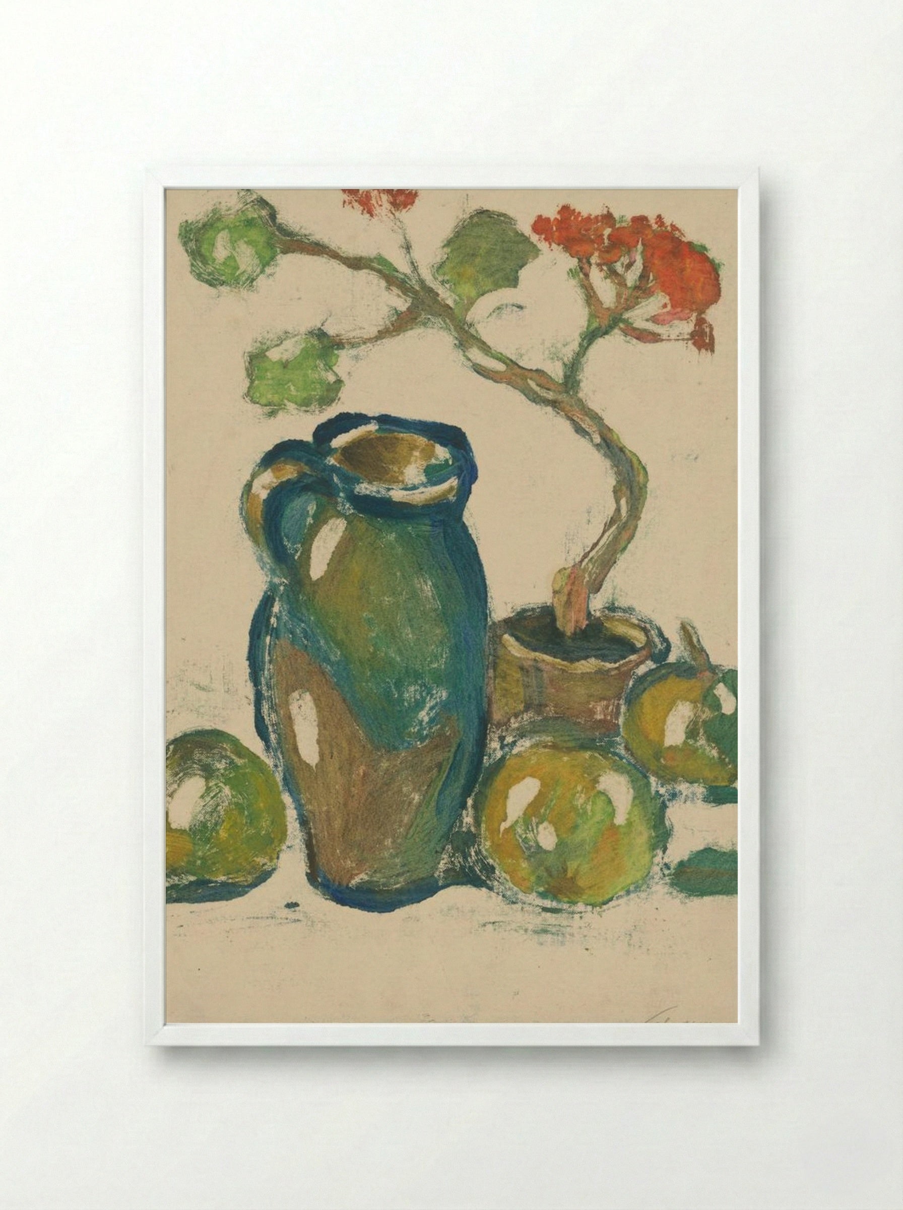 Still Life with Pitcher and Fruit - Zolo Palugyay - Framed Print White