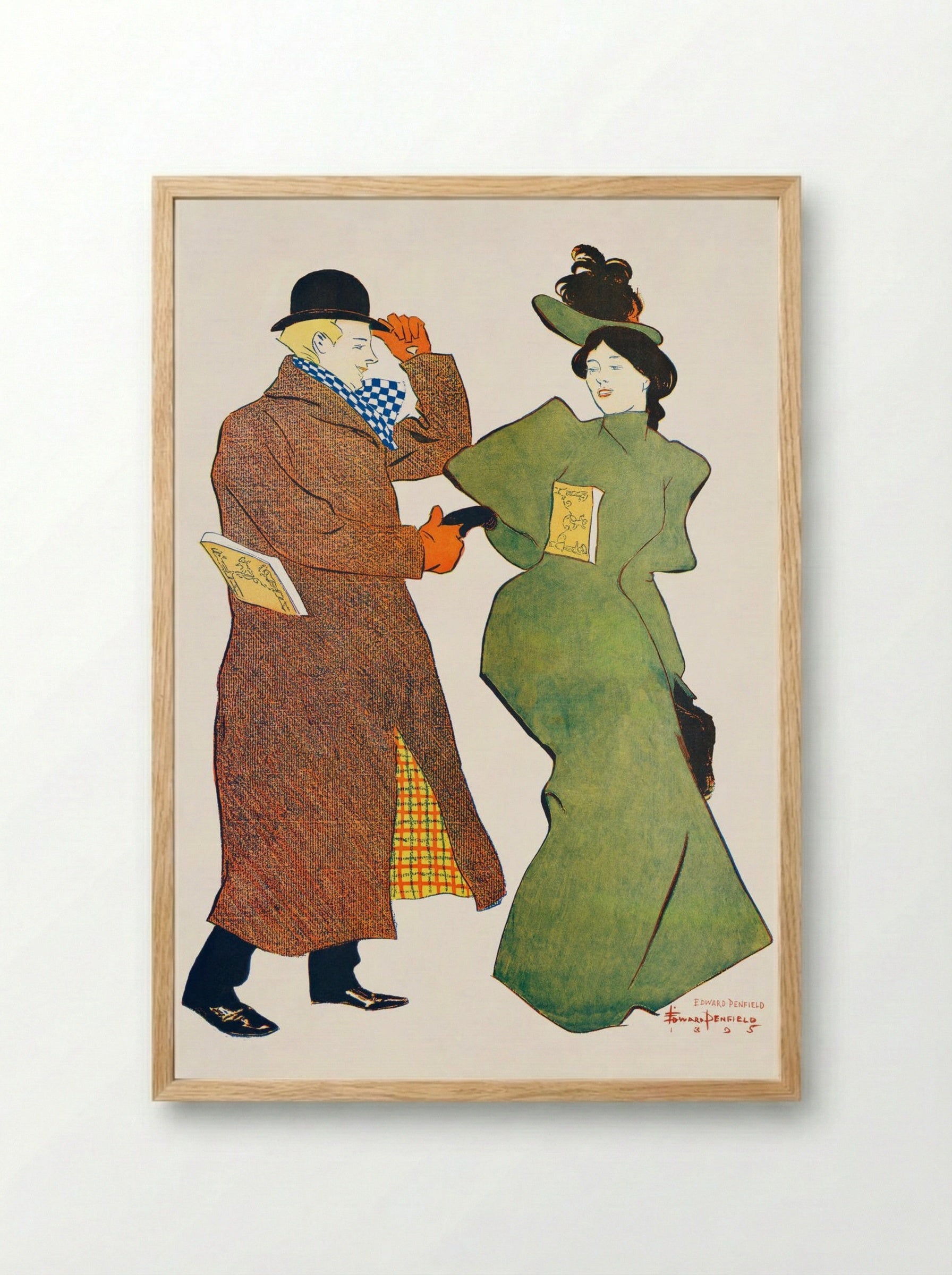 Man and Woman Shaking Hands - Edward Penfield - Framed Print Wood