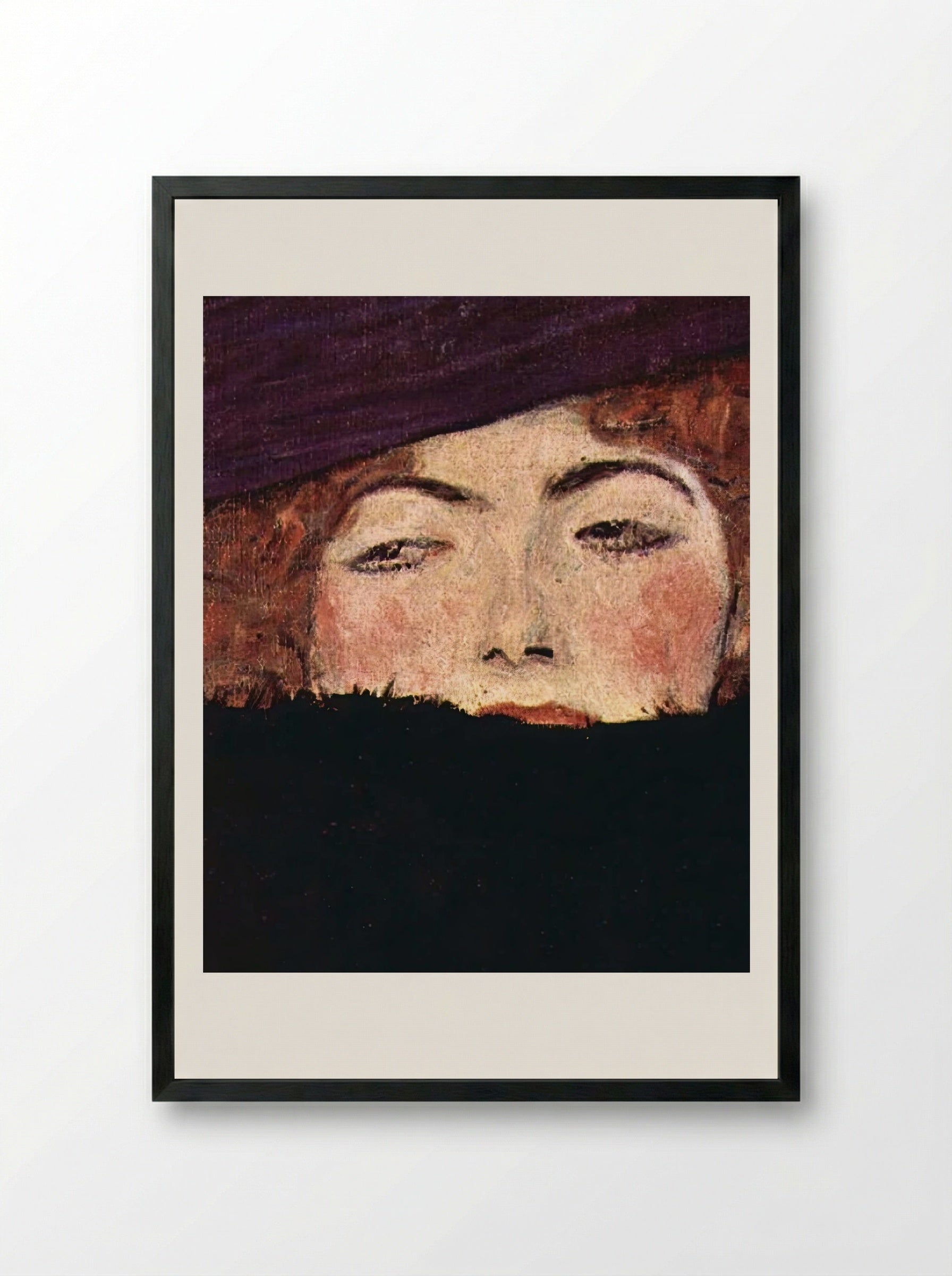 Dame mit Hut und Federboa - Gustav Klimt - Framed Print Black