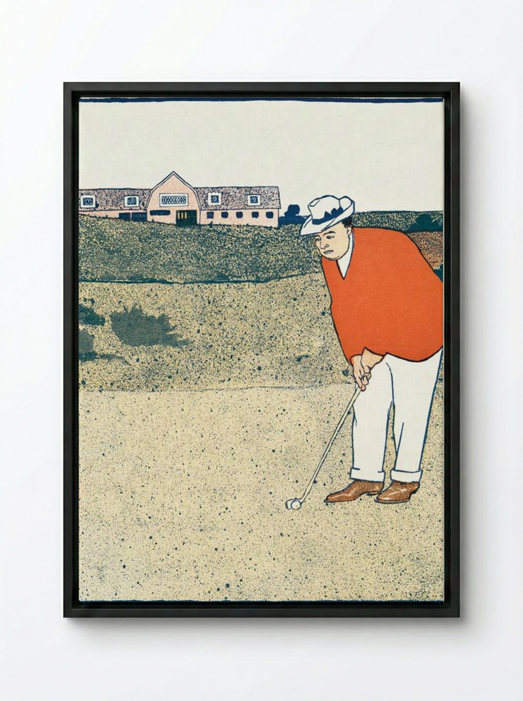 Man Playing Golf - Edward Penfield - Framed Canvas Black