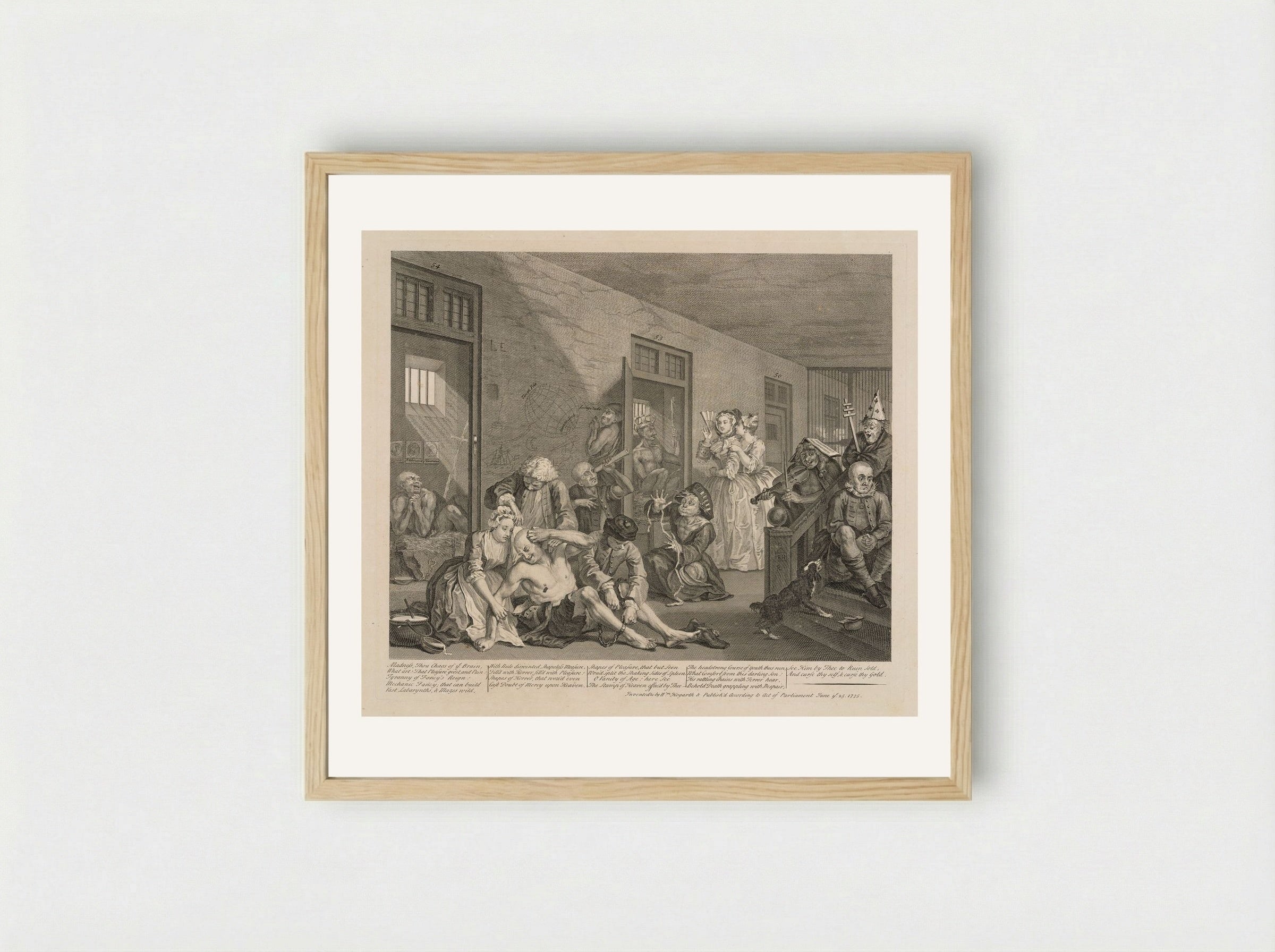 The Rake in Bedlam - William Hogarth - Framed Print Wood