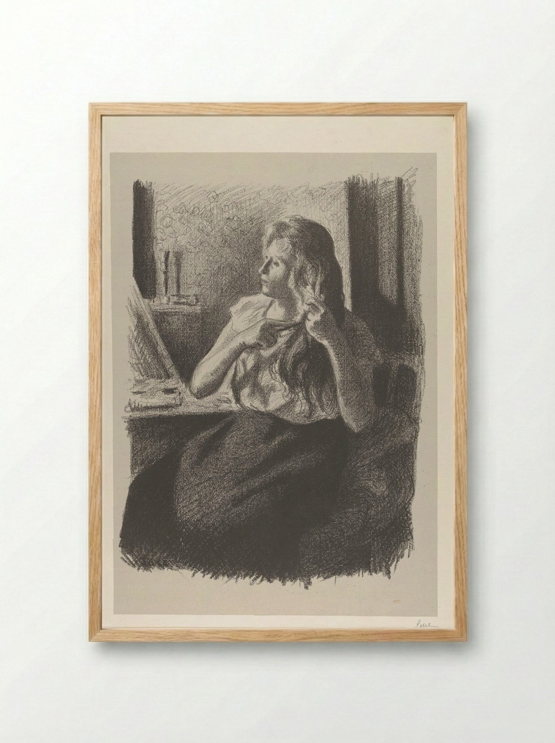 Woman Combing Her Hair - Edgar Degas - Framed Print Wood