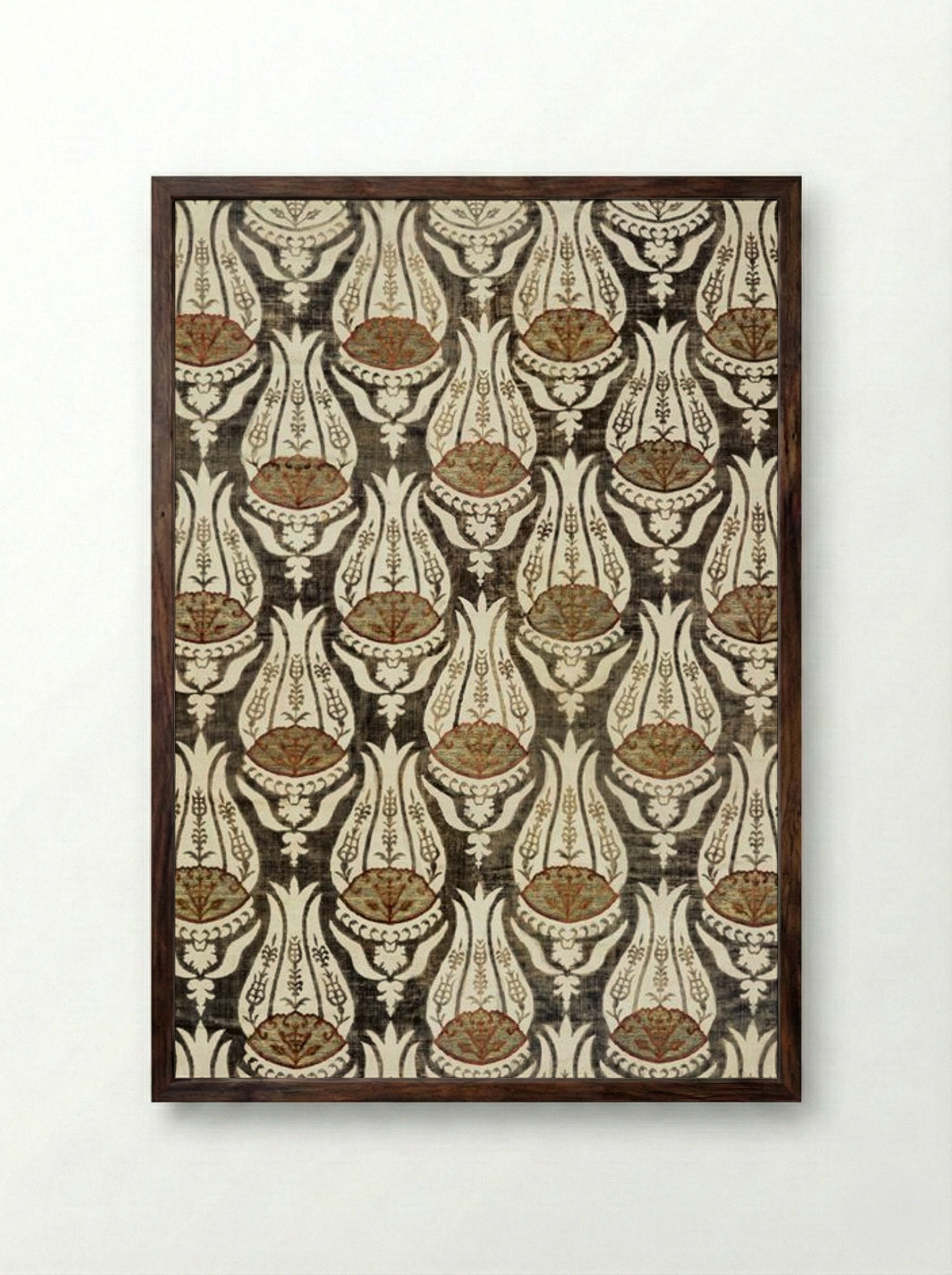 Furnishing Fabric with Tulip and Foliage Design - William Morris - Framed Print Dark Wood