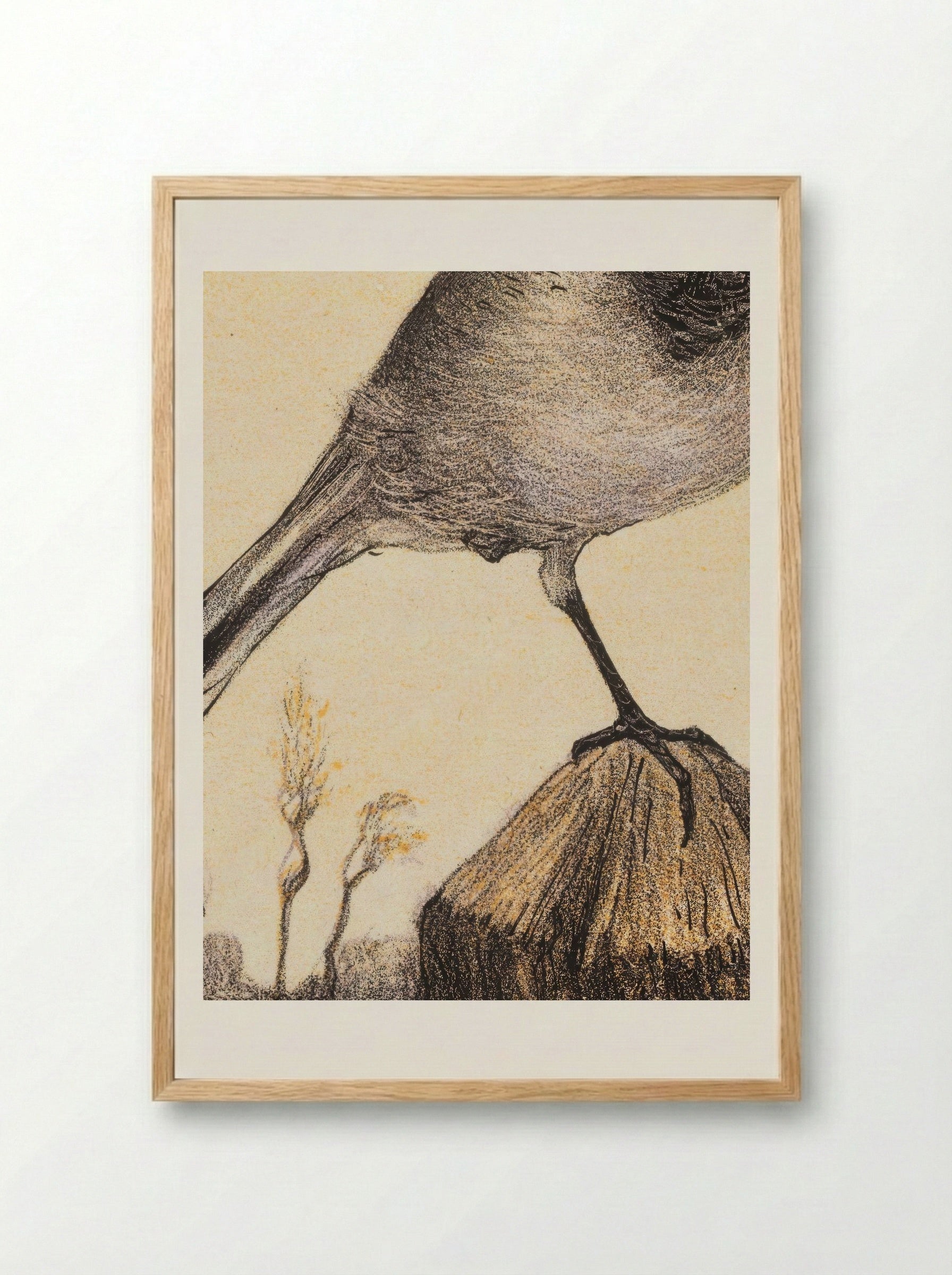 Kwikstaart op paal (Wagtail on a Post) - Theo van Hoytema - Framed Print Wood