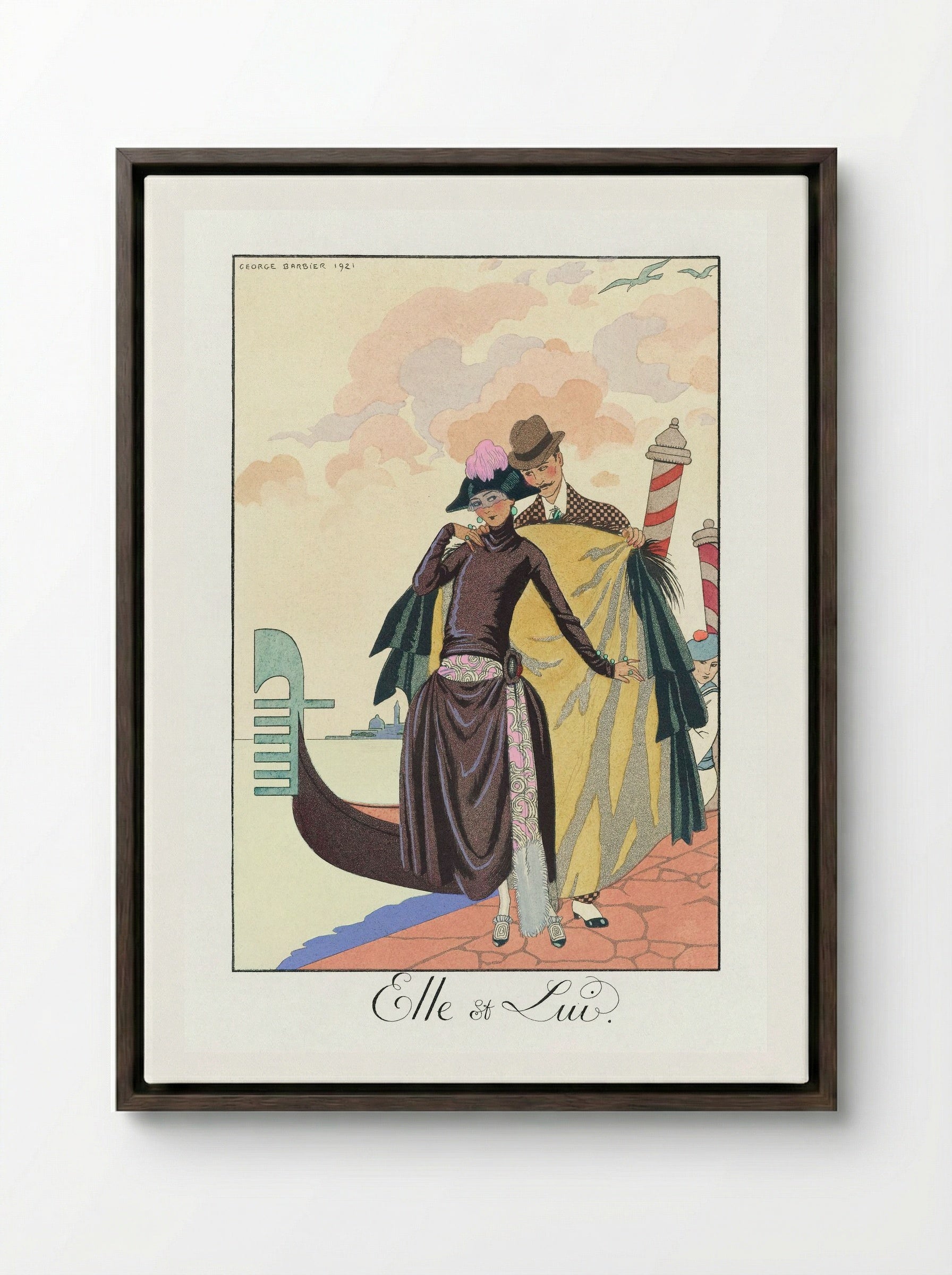 Elle et Lui - George Barbier - Framed Canvas Dark Wood