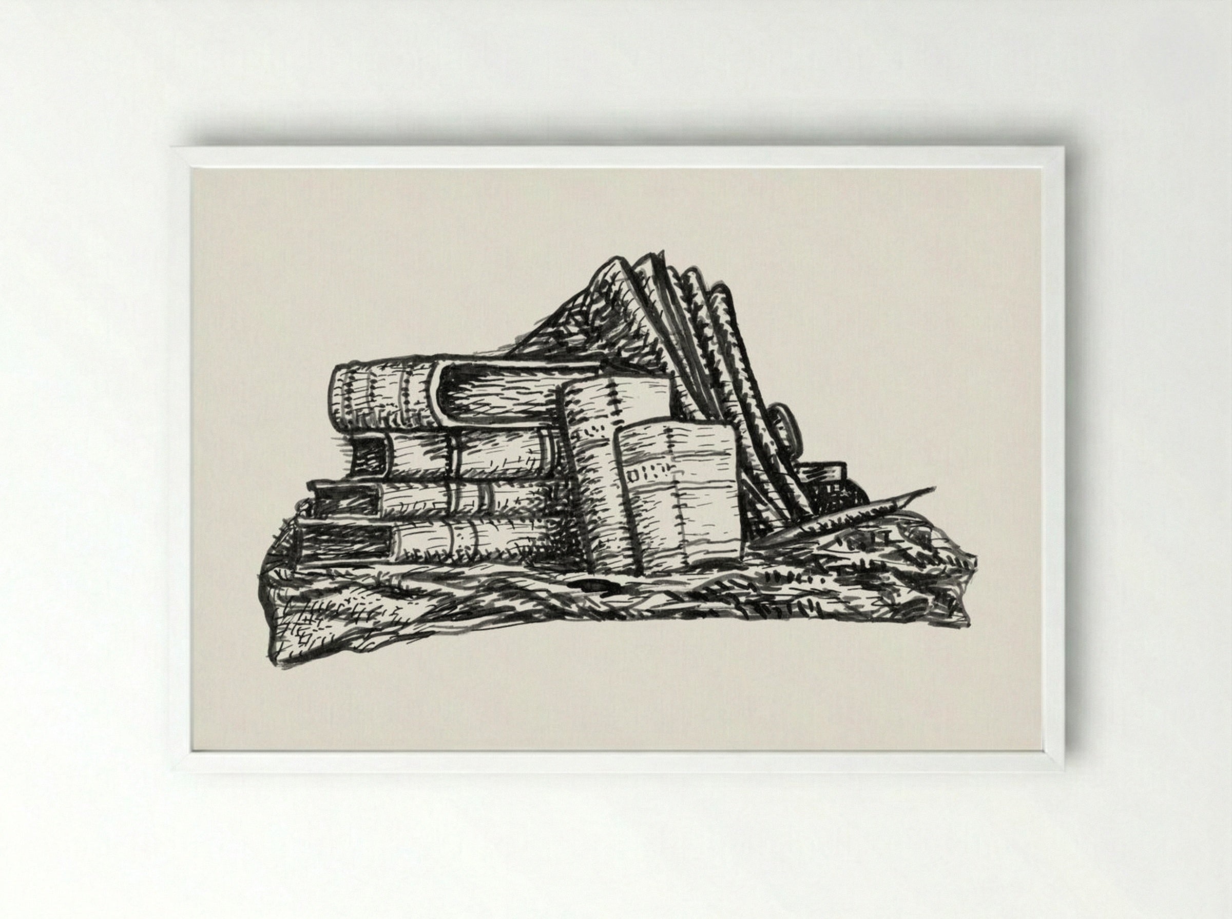 Stack of Books and Stationery - Leo Gestel - Framed Print White