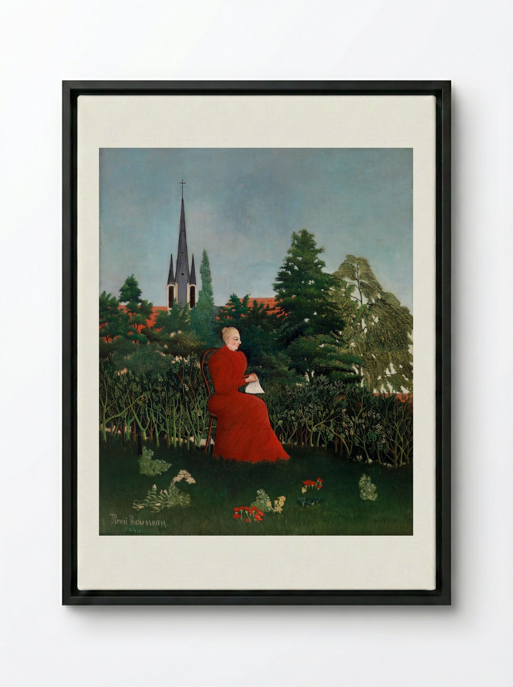 Portrait of a Woman in a Landscape - Henri Rousseau - Framed Canvas Black