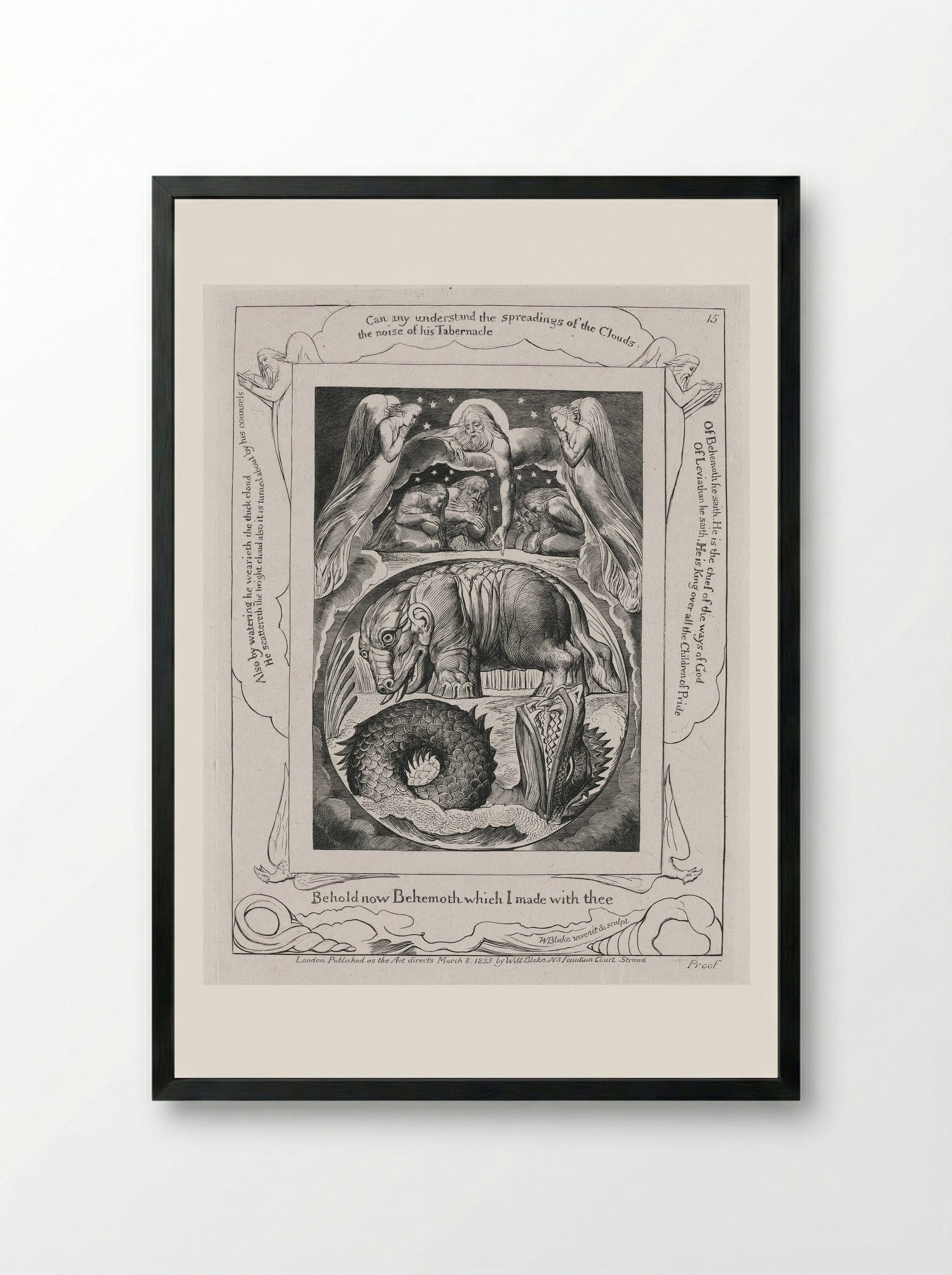 Behold now Behemoth which I made with thee - William Blake - Framed Print Black