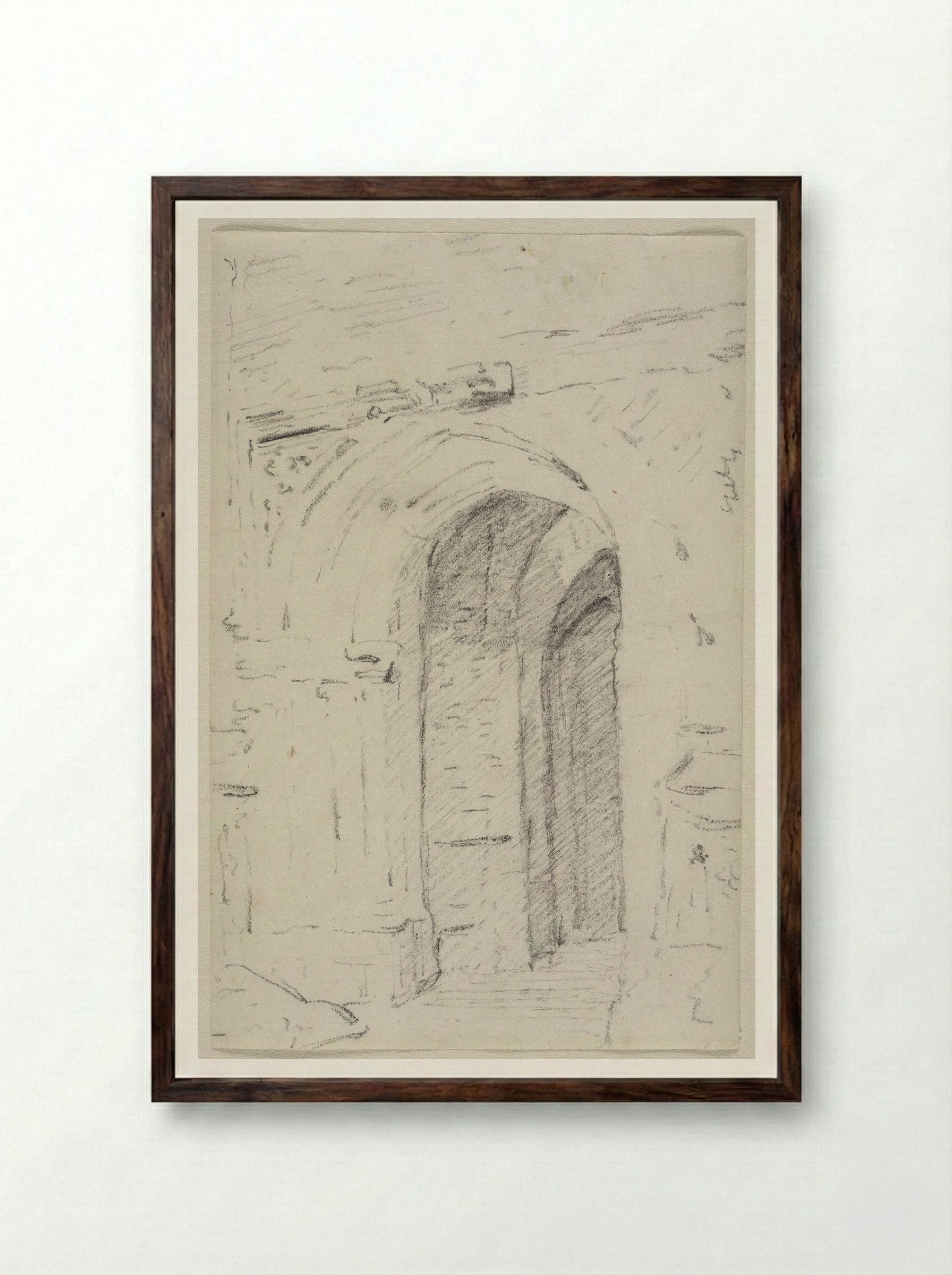 The Porch at East Bergholt Church, Suffolk - John Constable - Framed Print Dark Wood
