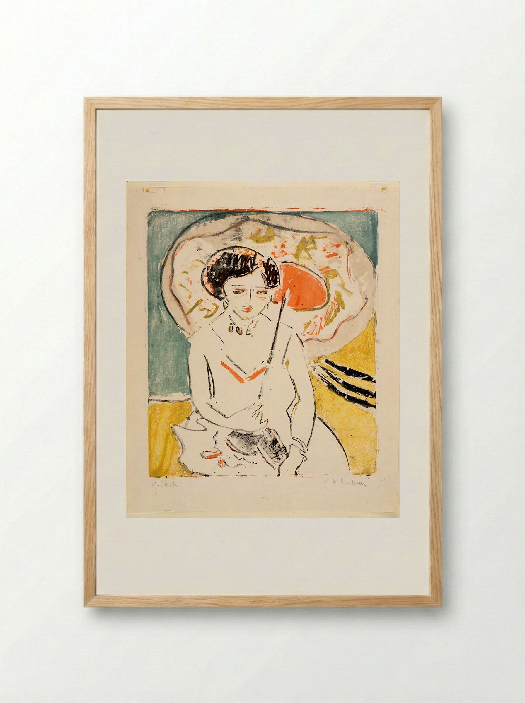 Dodo with a Japanese Umbrella - Ernst Ludwig Kirchner - Framed Print Wood