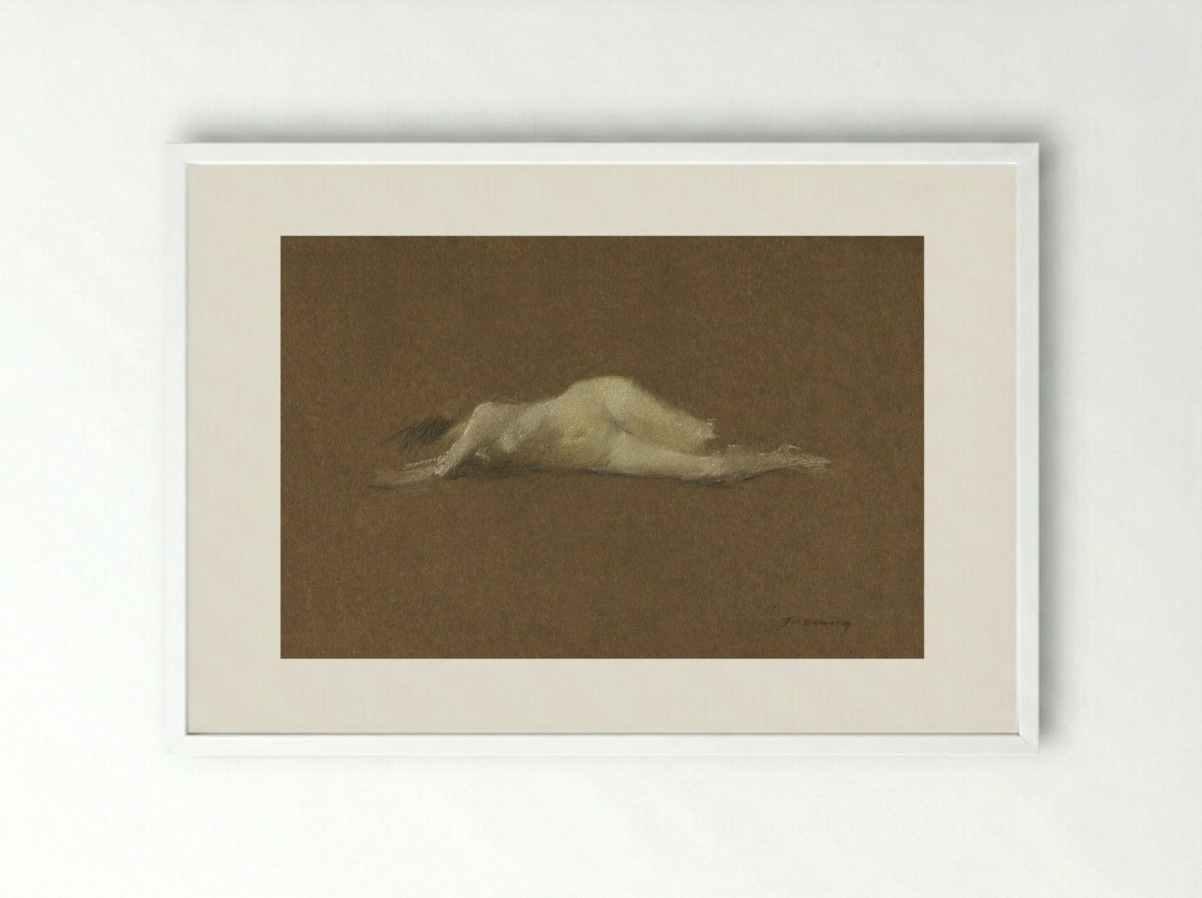 Nude Woman on Her Side - Thomas Wilmer Dewing - Framed Print White