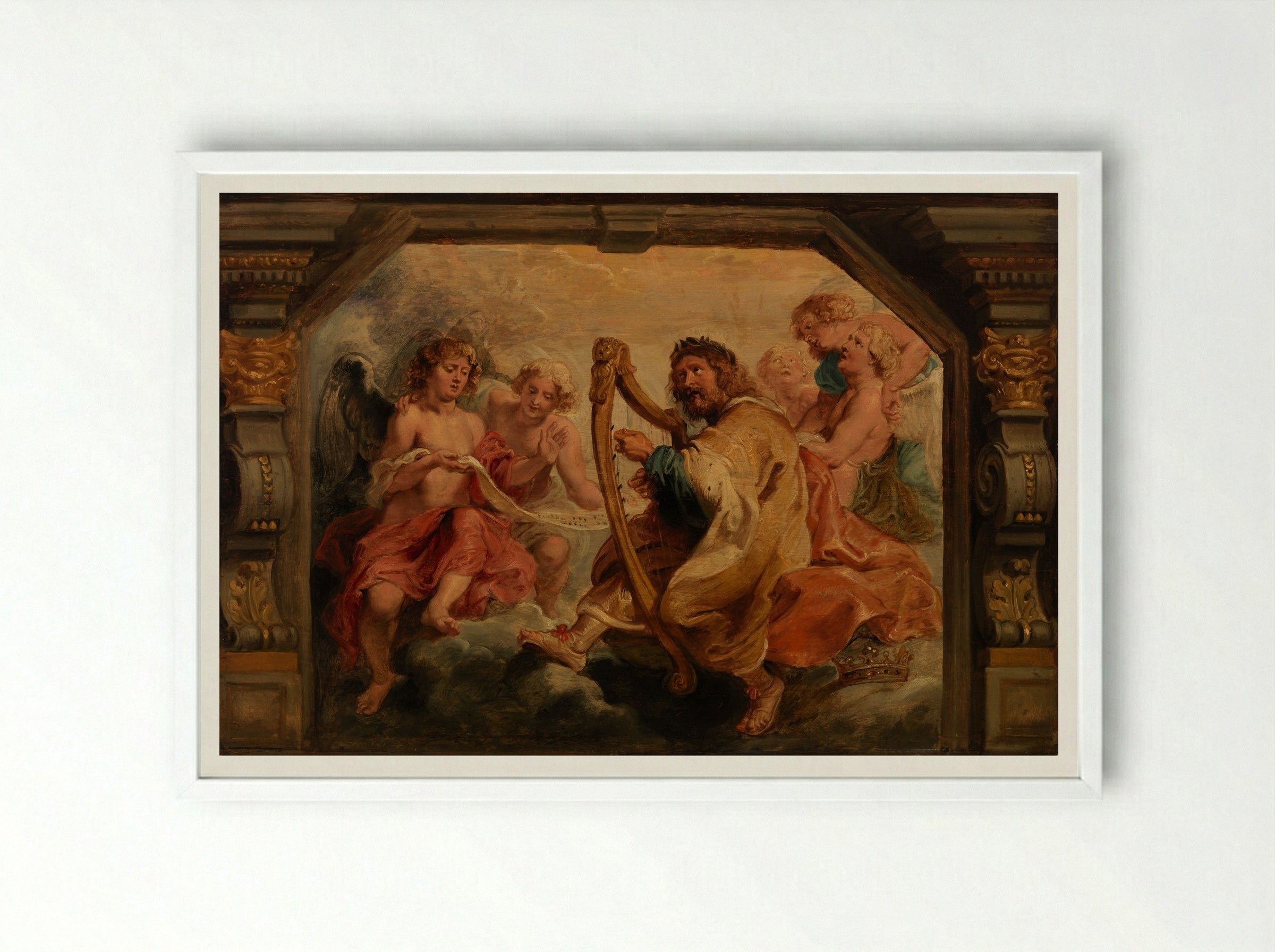 King David Playing the Harp - Peter Paul Rubens - Framed Print White