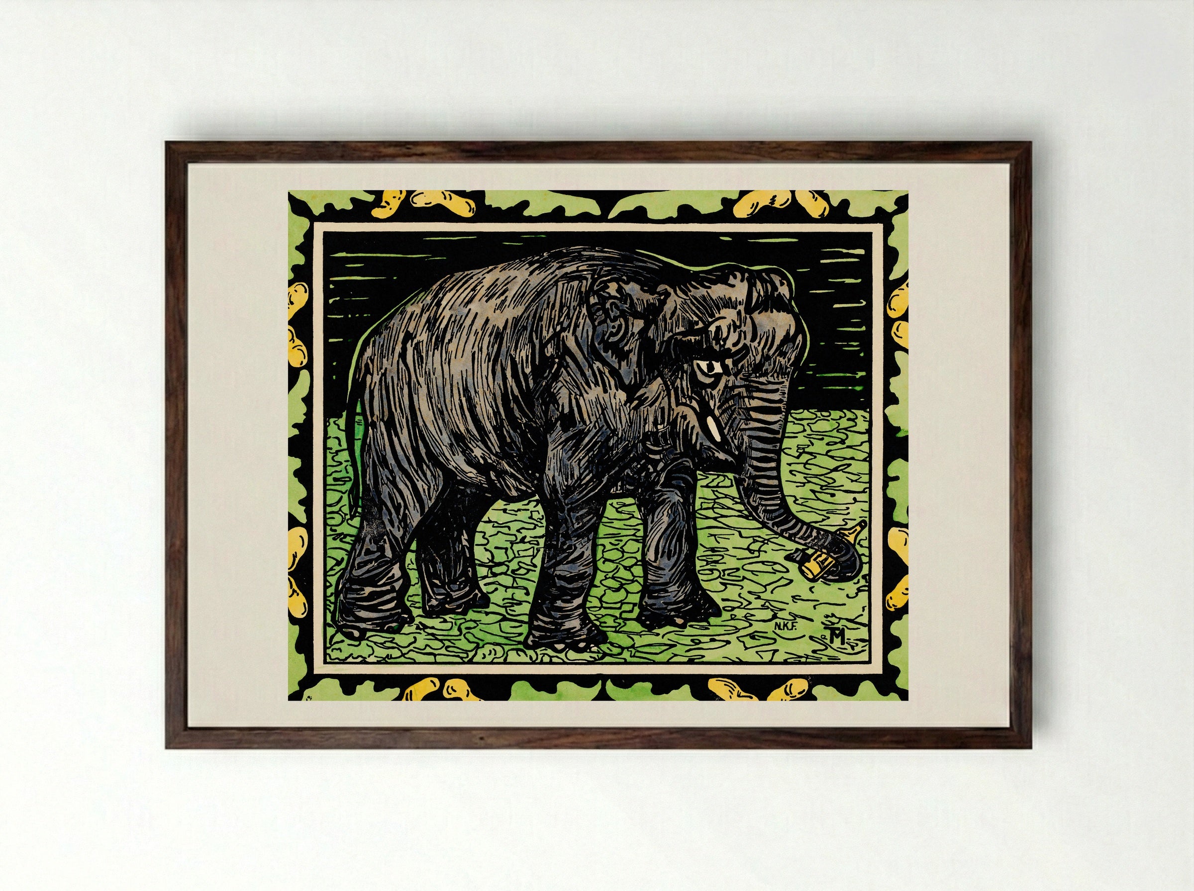 Olifant met fles (Elephant with Bottle) - Theo van Hoytema - Framed Print Dark Wood