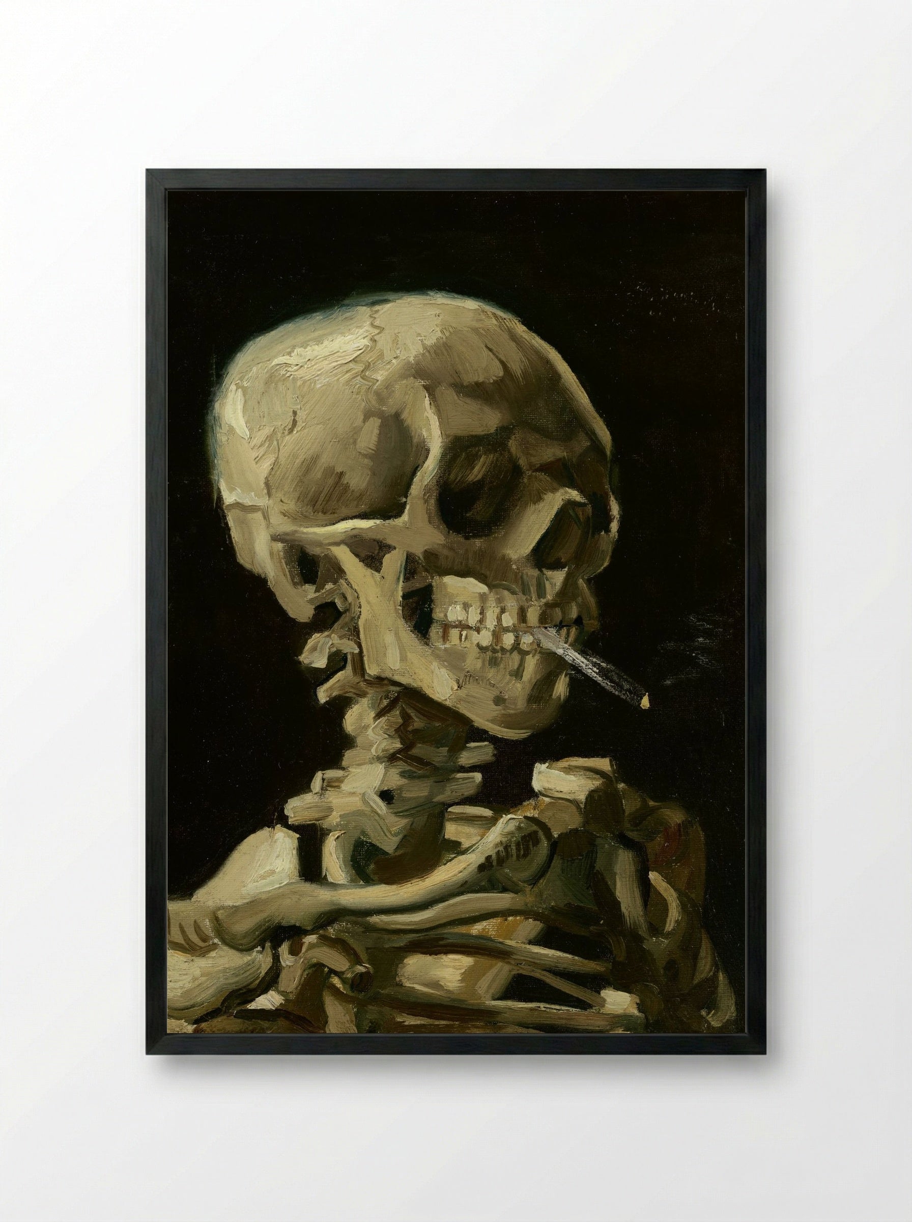 Skull of a Skeleton with Burning Cigarette - Vincent van Gogh - Framed Print Black