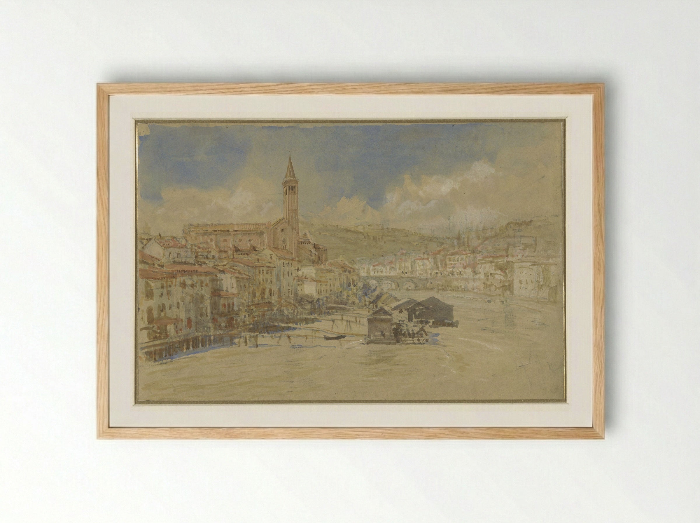 Gezicht op S. Anastasia te Verona, over de Adige - John Ruskin - Framed Print Wood