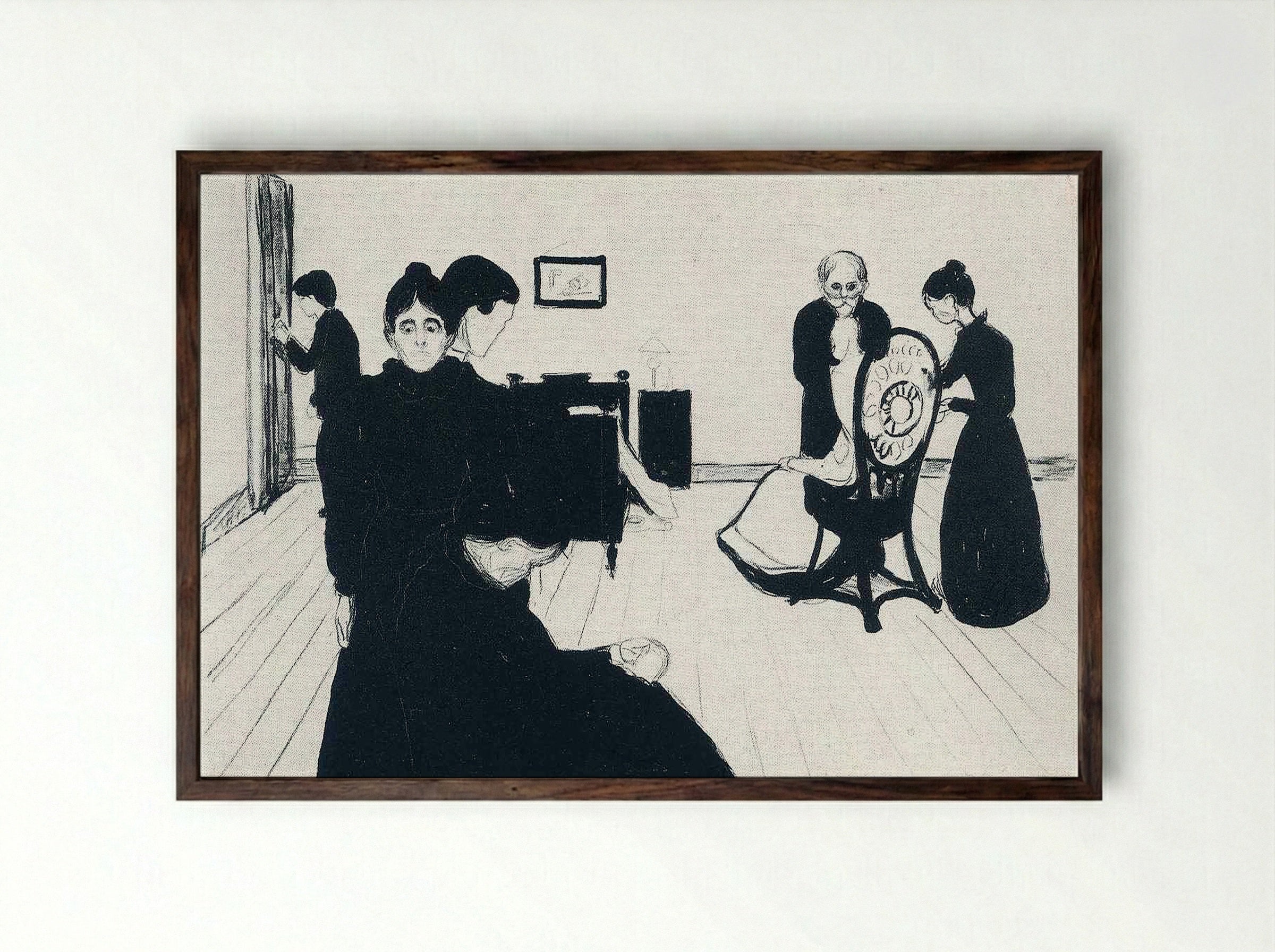 The Death Chamber - Edvard Munch - Framed Print Dark Wood