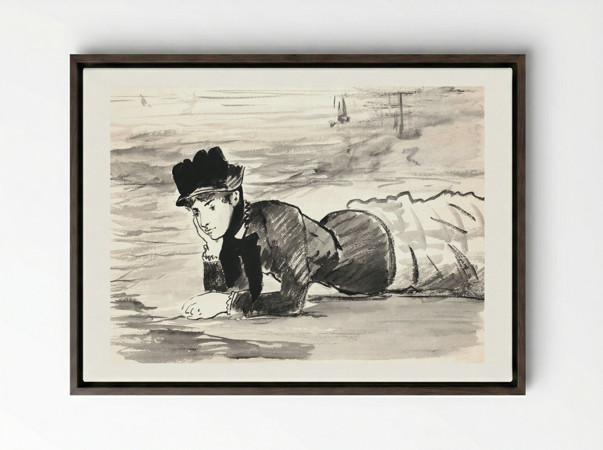 Annabel Lee - Édouard Manet - Framed Canvas Dark Wood