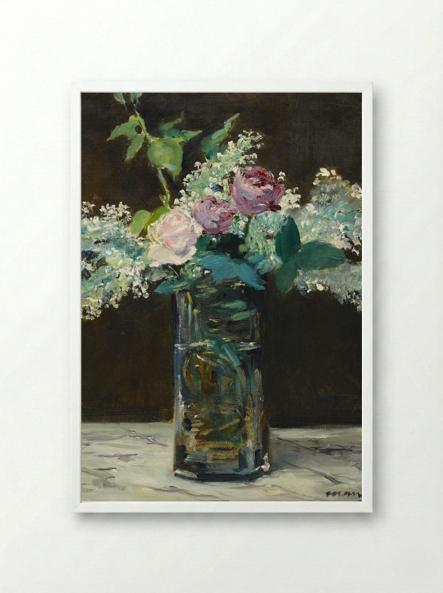Vase of White Lilacs and Roses - Édouard Manet - Framed Print White