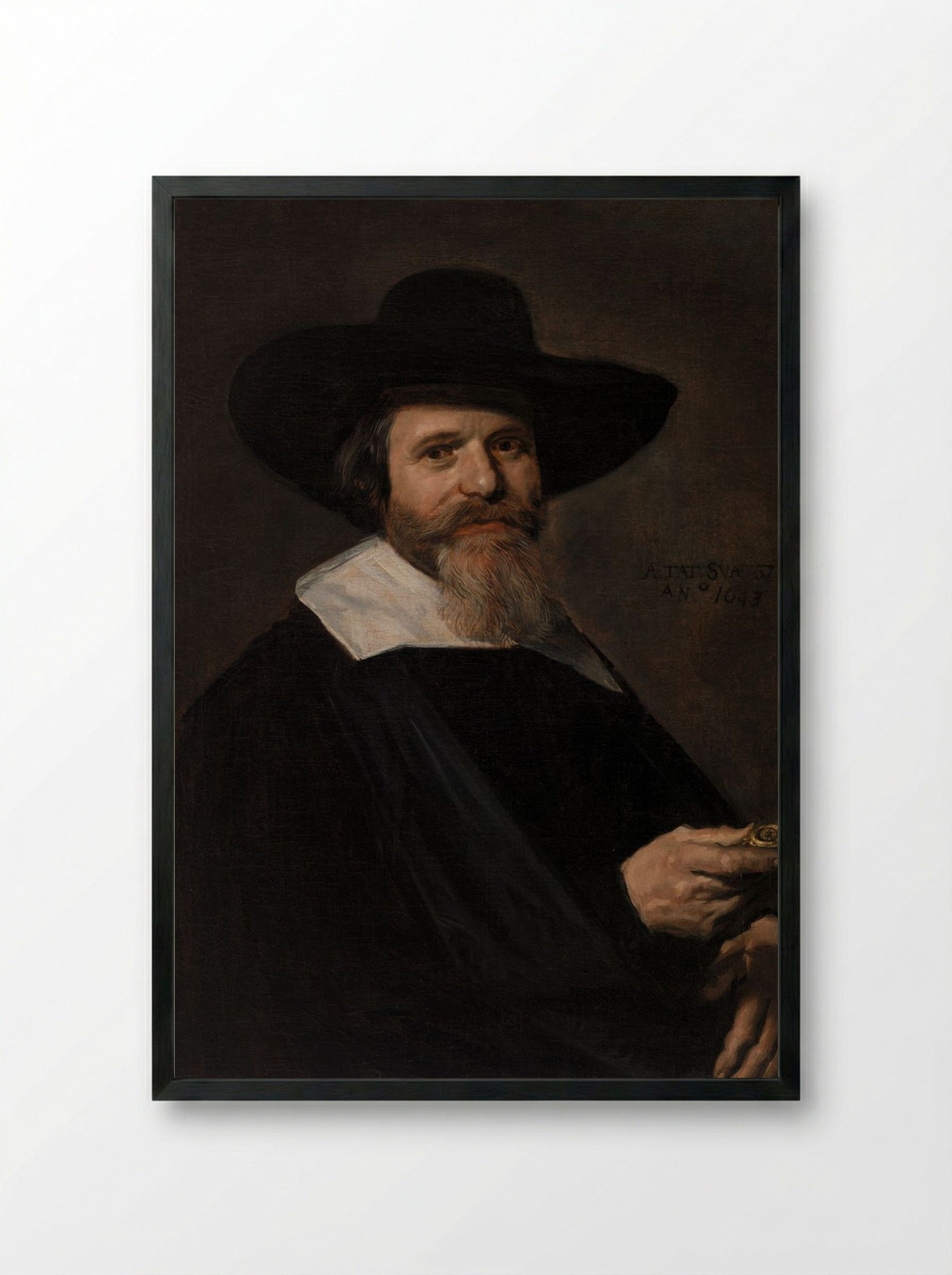 Portrait of a Man Holding a Watch - Frans Hals - Framed Print Black