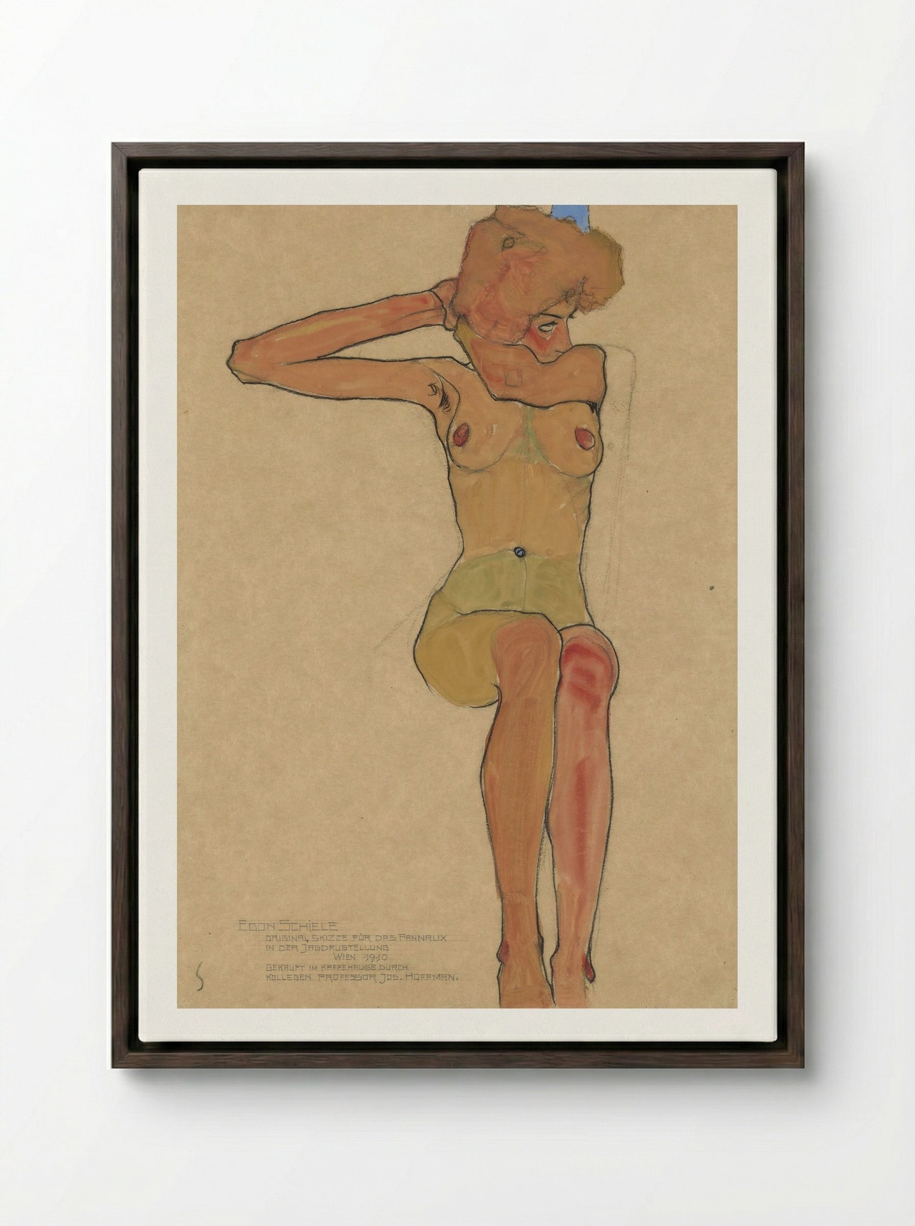 Mädchenakt Gertrude (Seated Nude) - Egon Schiele - Framed Canvas Dark Wood