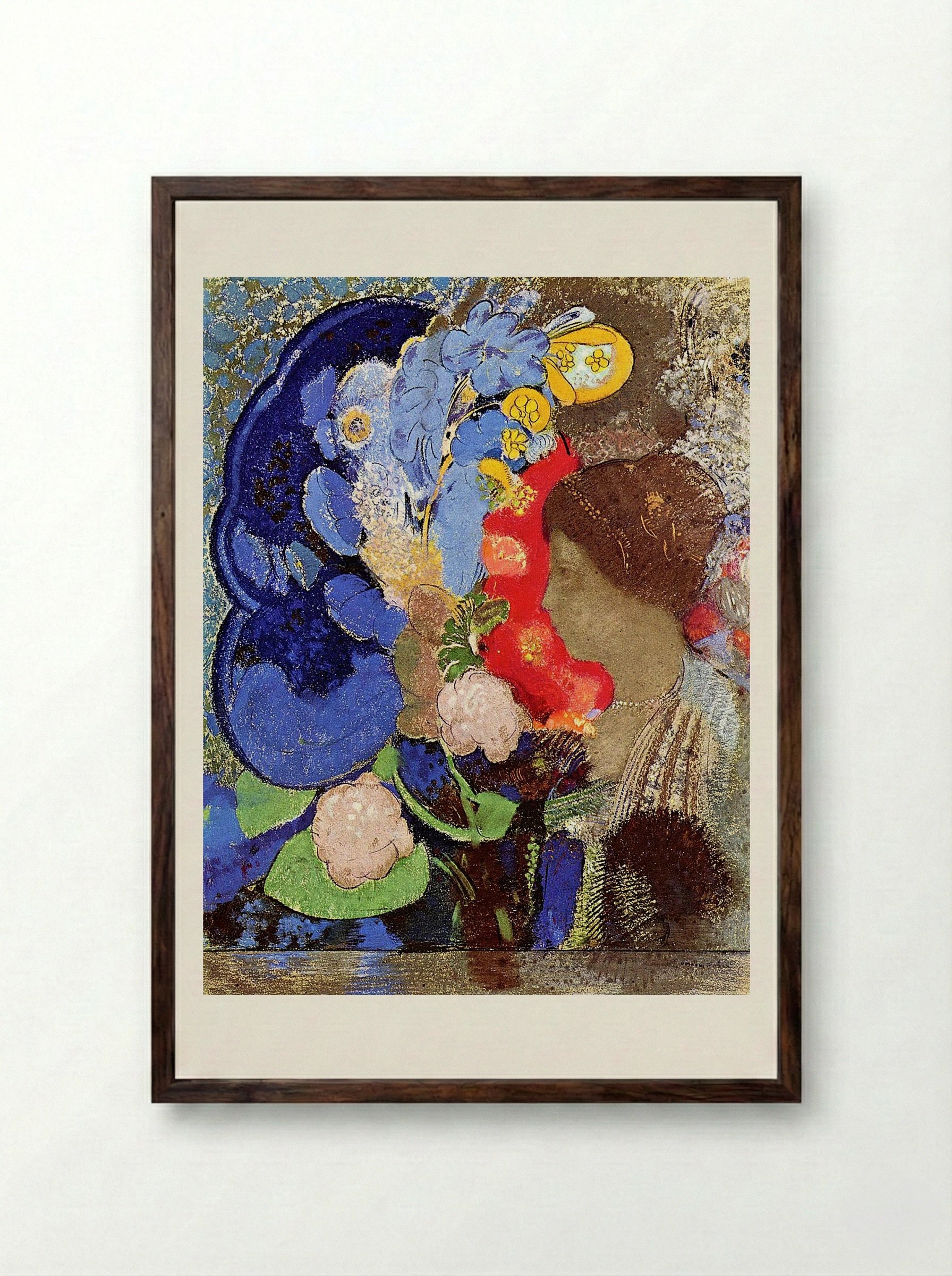 Woman with Flowers - Odilon Redon - Framed Print Dark Wood