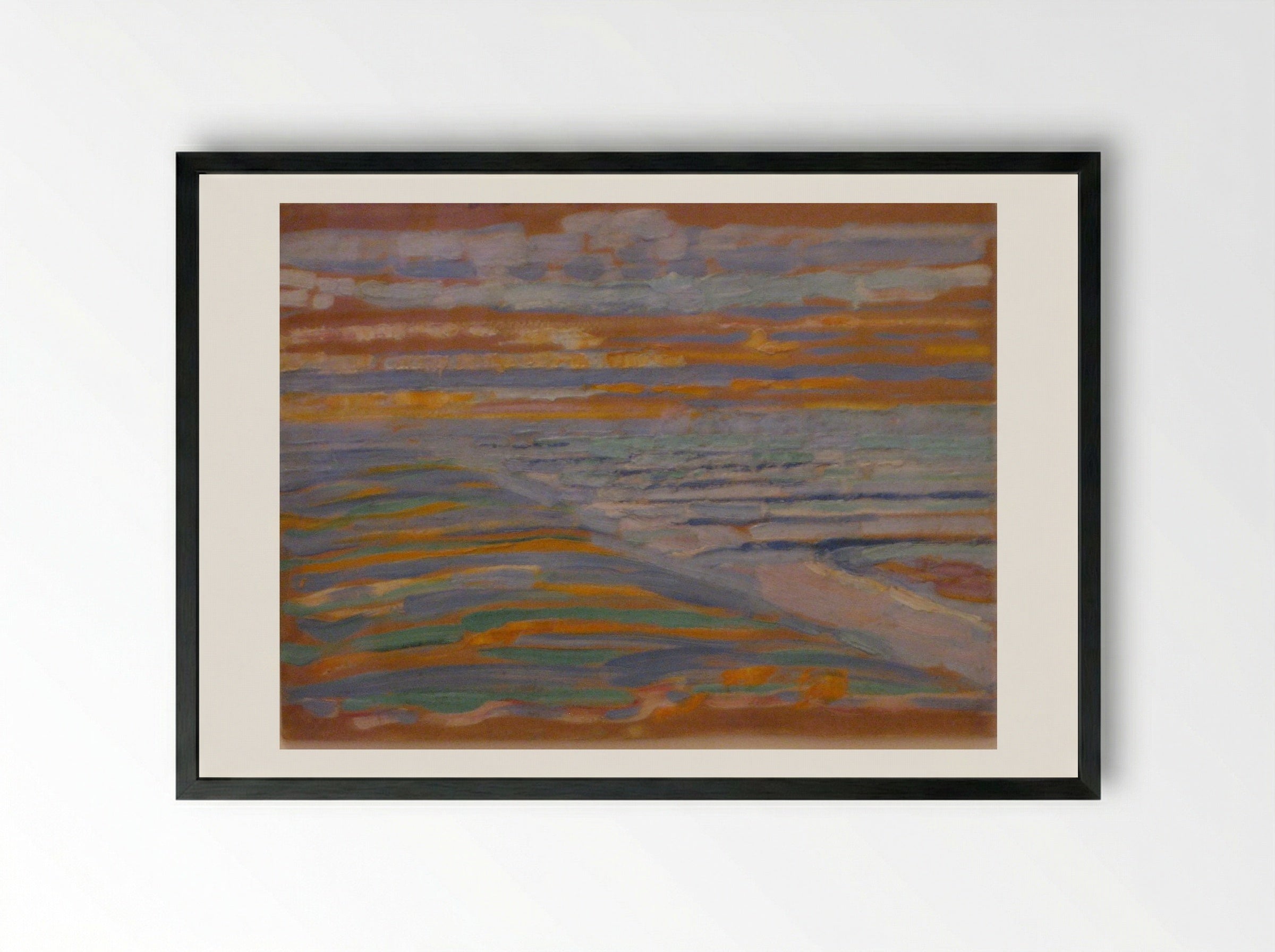 View from the Dunes with Beach and Piers - Fine Art Print - Framed Print Black