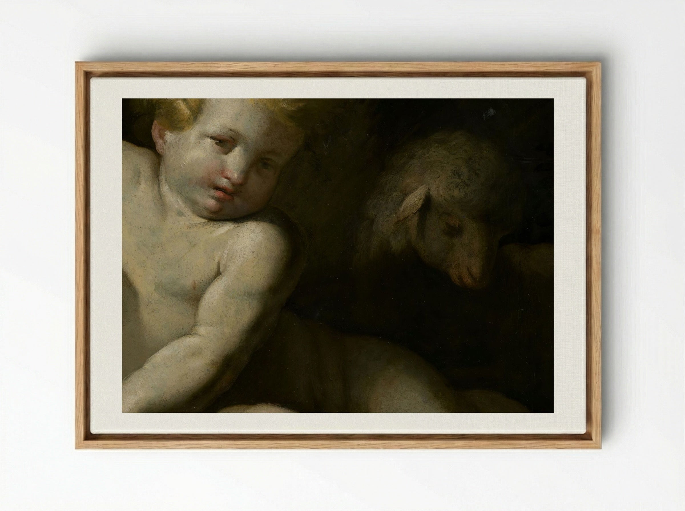 Ecce Agnus Dei (Infant Saint John the Baptist with Lamb) - Bartolomé Esteban Murillo - Framed Canvas Wood