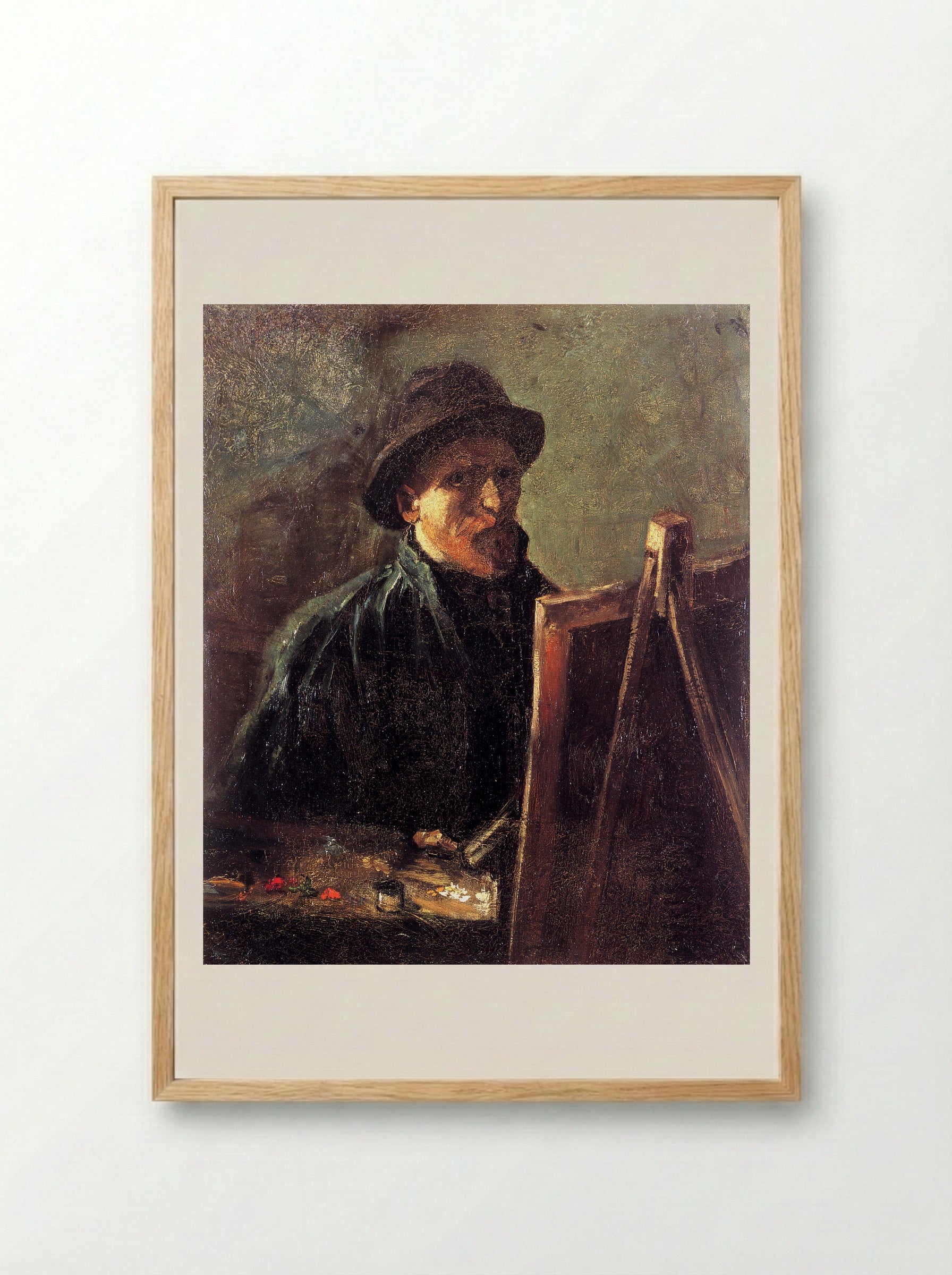 Self-Portrait with Dark Felt Hat at the Easel - Vincent van Gogh - Framed Print Wood