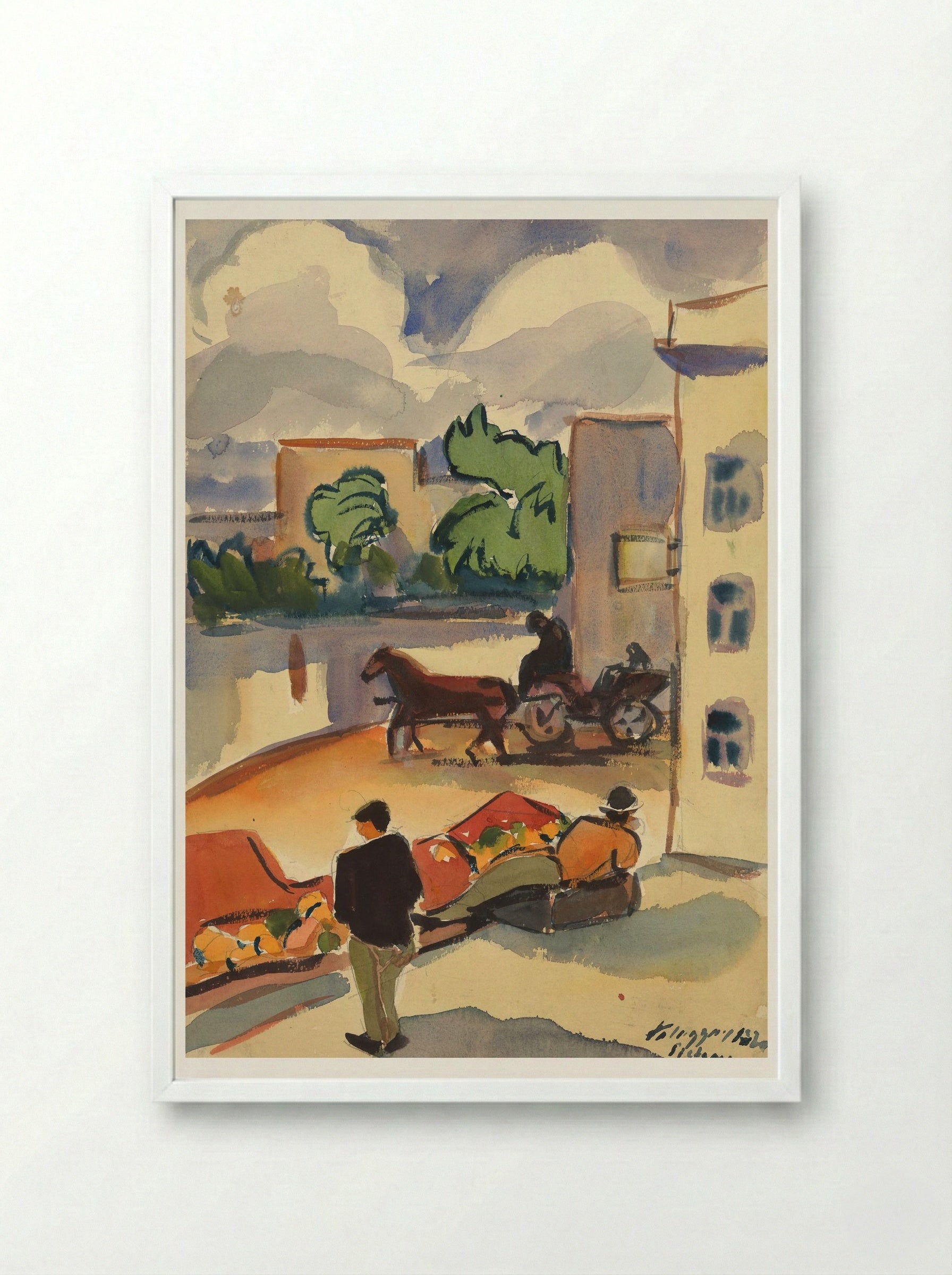 Provincial Street Scene - Zolo Palugyay - Framed Print White