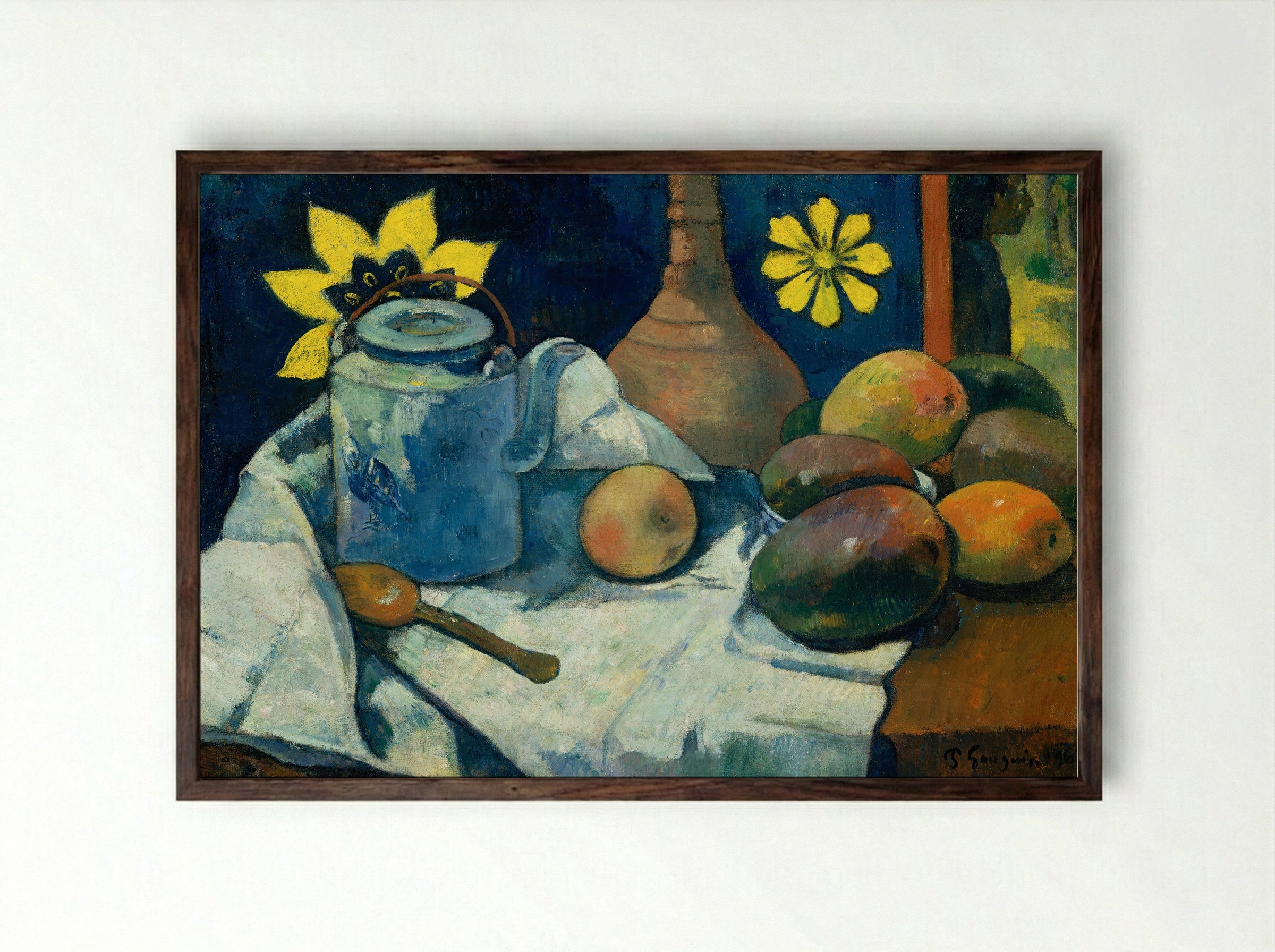Still Life with Teapot and Fruit - Paul Gauguin - Framed Print Dark Wood