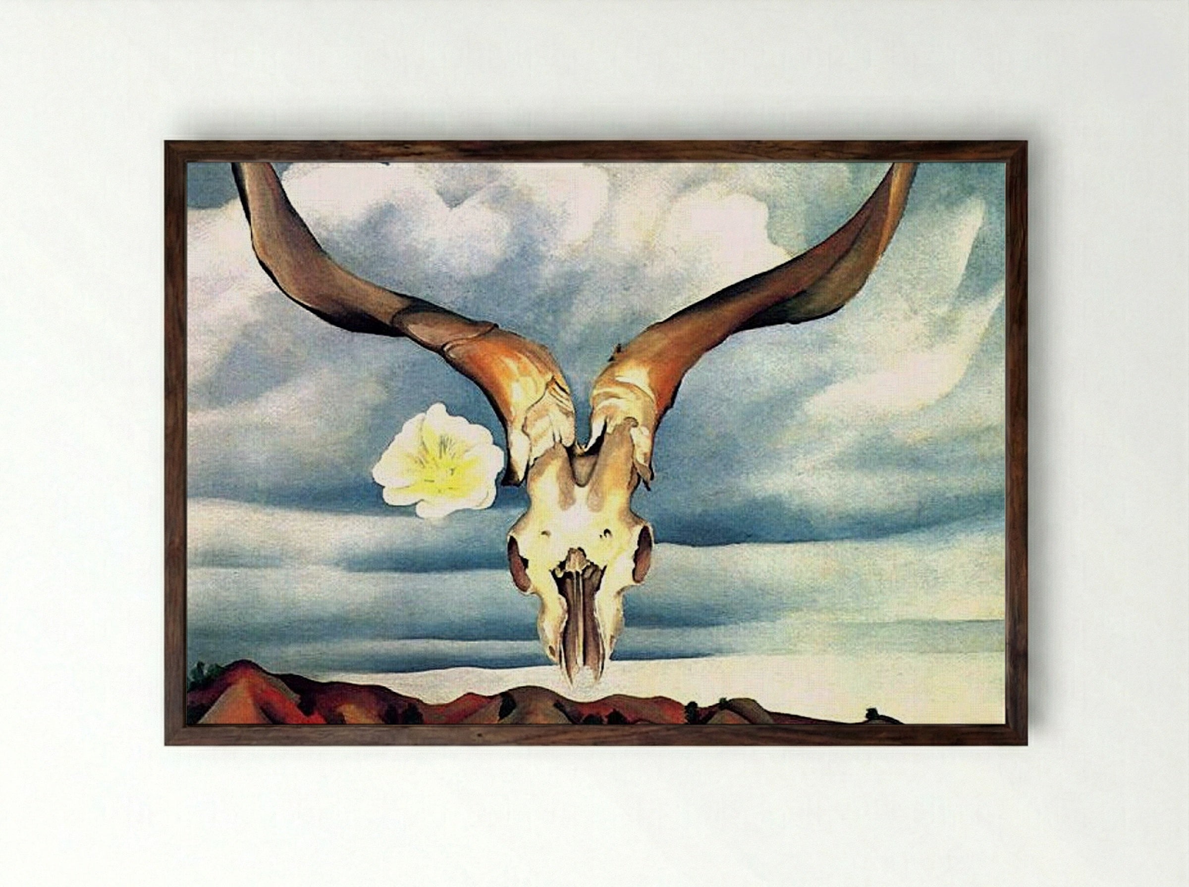 Ram's Head, White Hollyhock, Hills - Georgia O'Keeffe - Framed Print Dark Wood