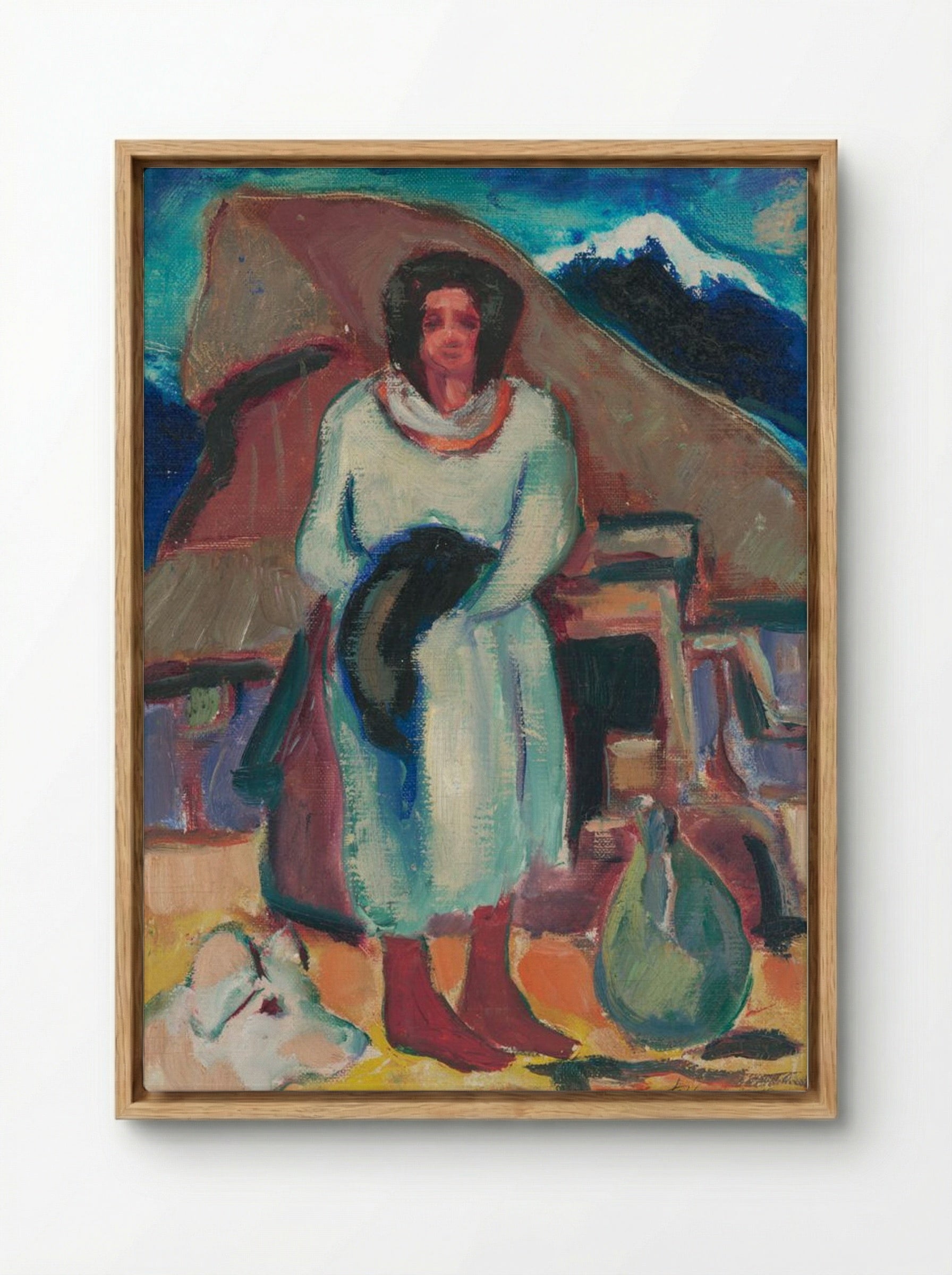 Study of a Village Girl in Front of a Cottage - Zolo Palugyay - Framed Canvas Wood