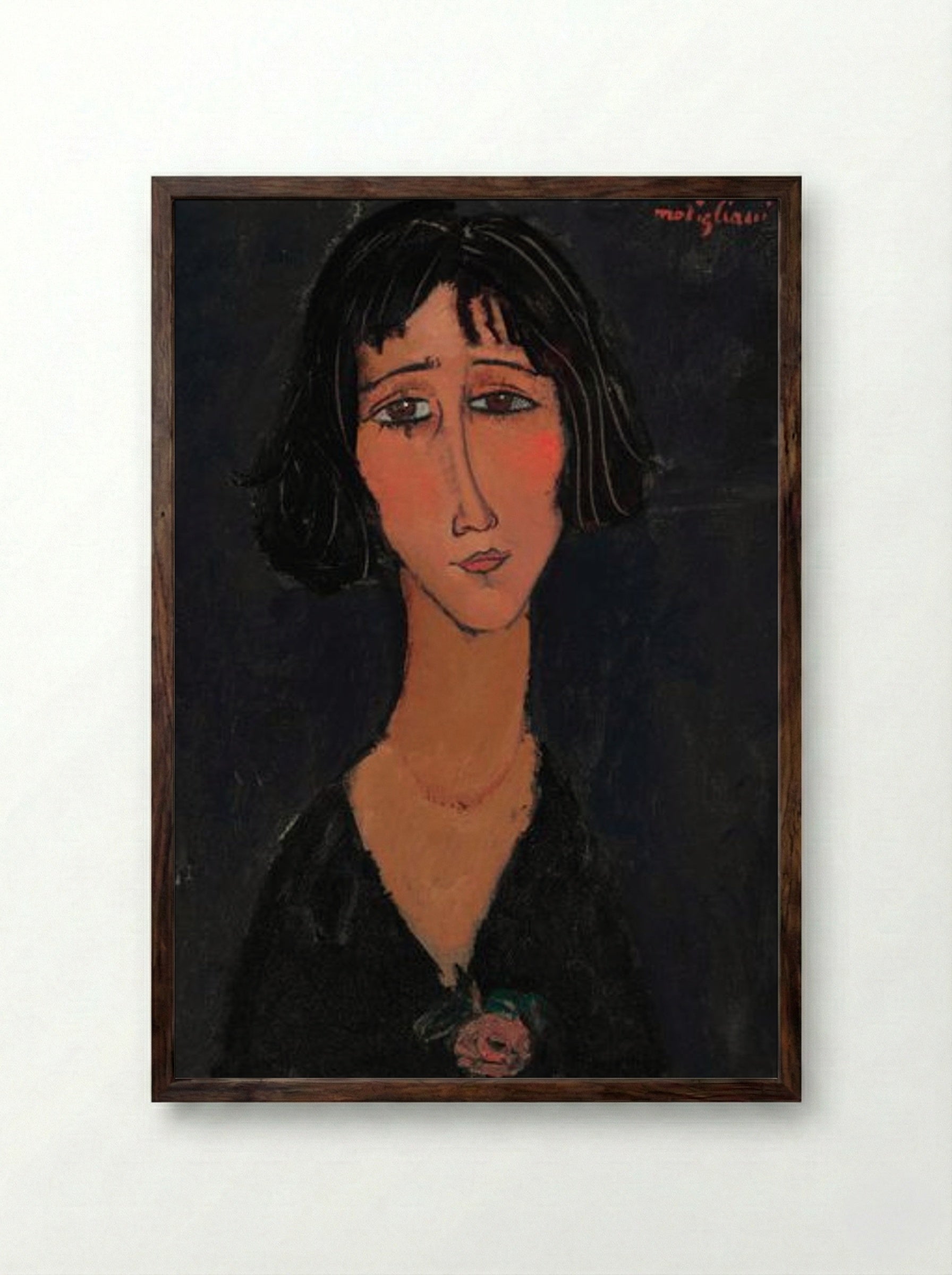 Jeune femme à la rose (Margherita) - Amedeo Modigliani - Framed Print Dark Wood