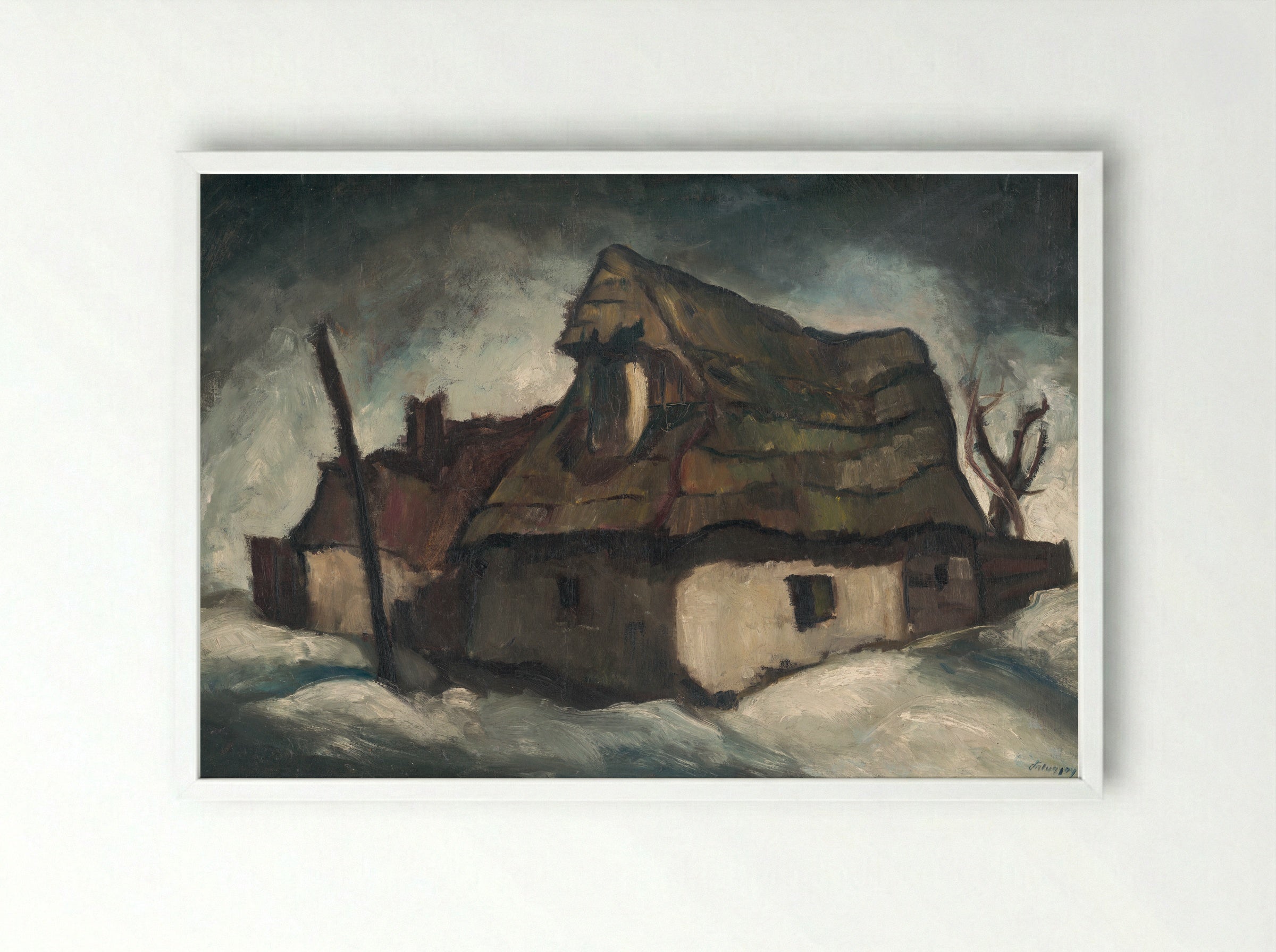 Cottages in Winter - Zolo Palugyay - Framed Print White