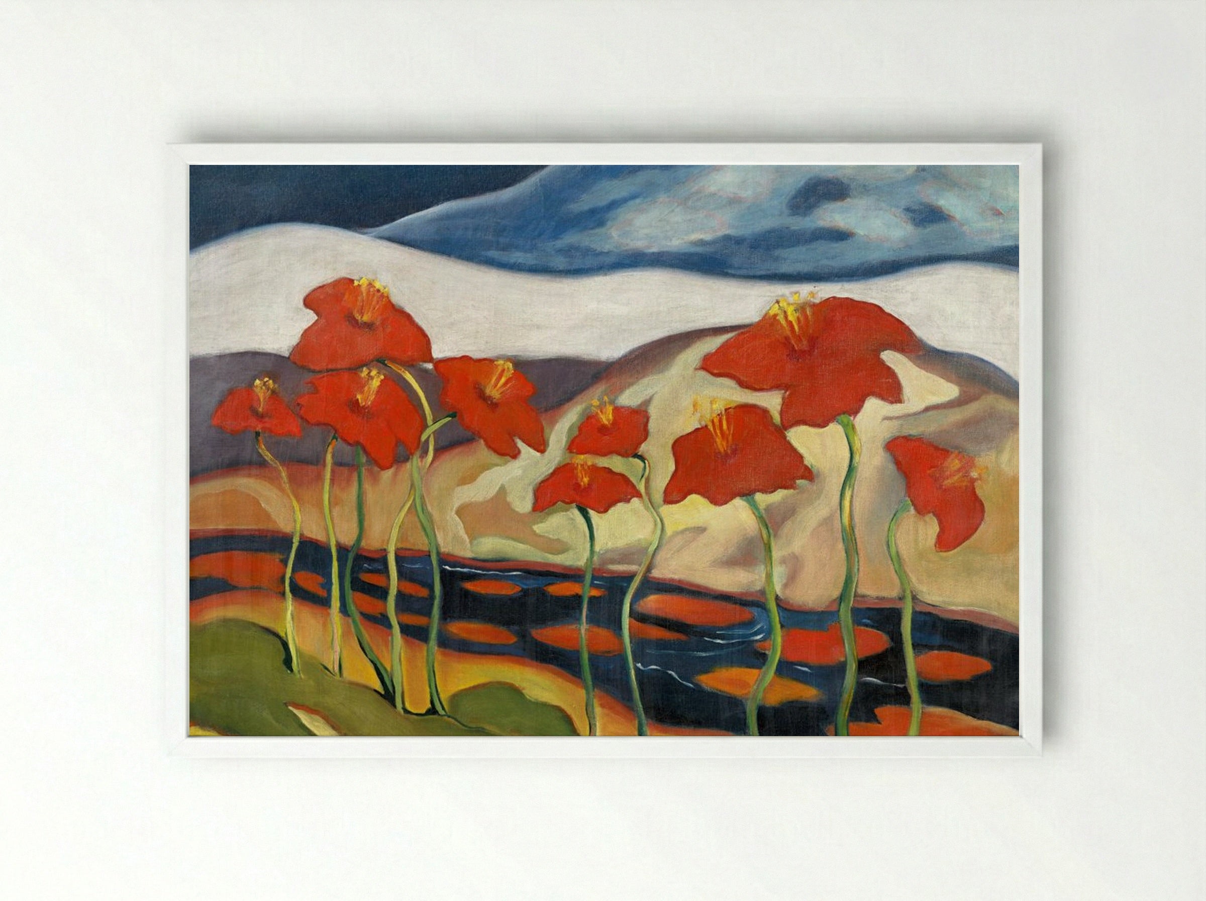 Landscape with Flowers (Nirvana) - Zolo Palugyay - Framed Print White