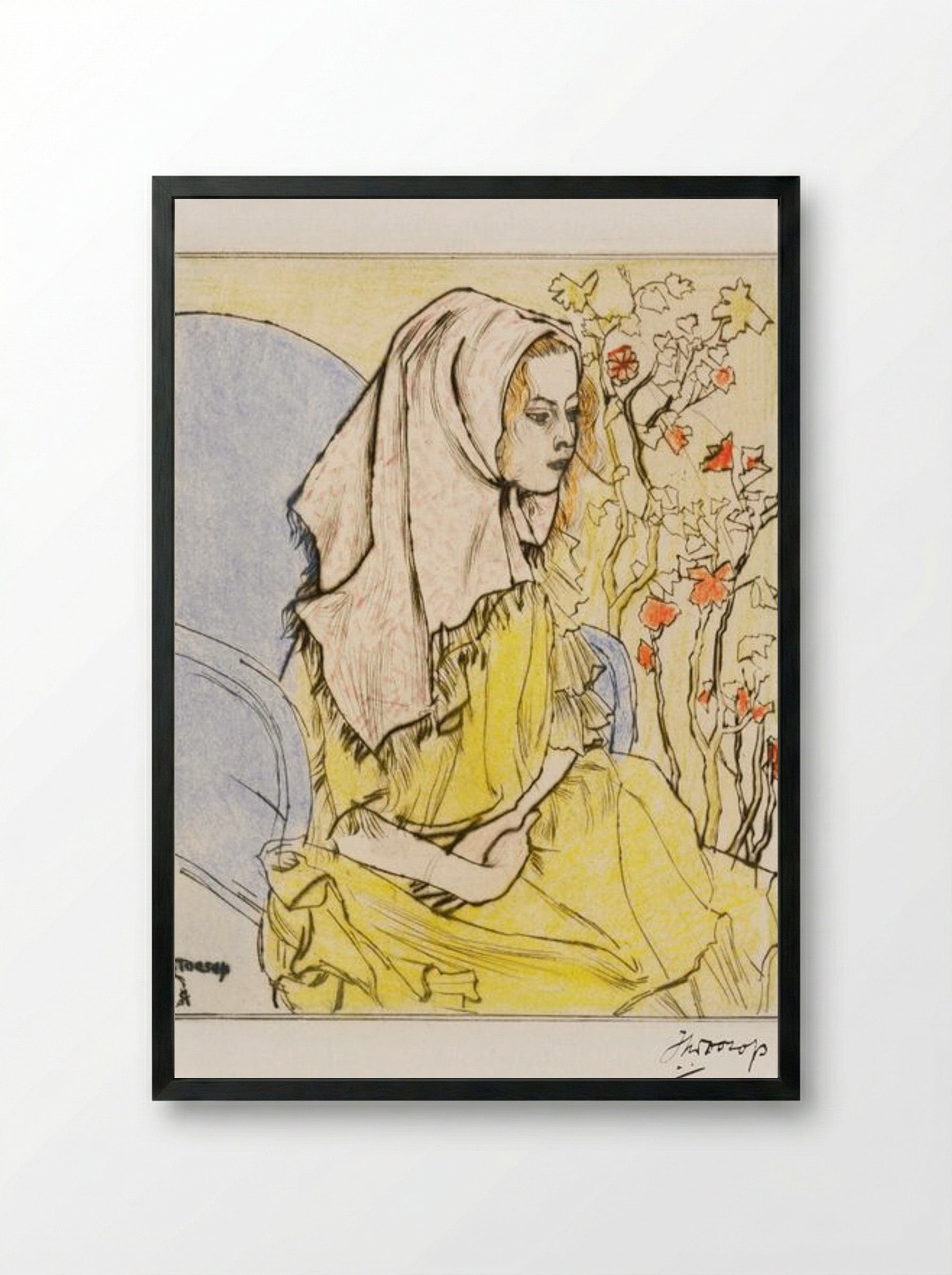 Charley Toorop with a Headscarf in an Armchair - Jan Toorop - Framed Print Black