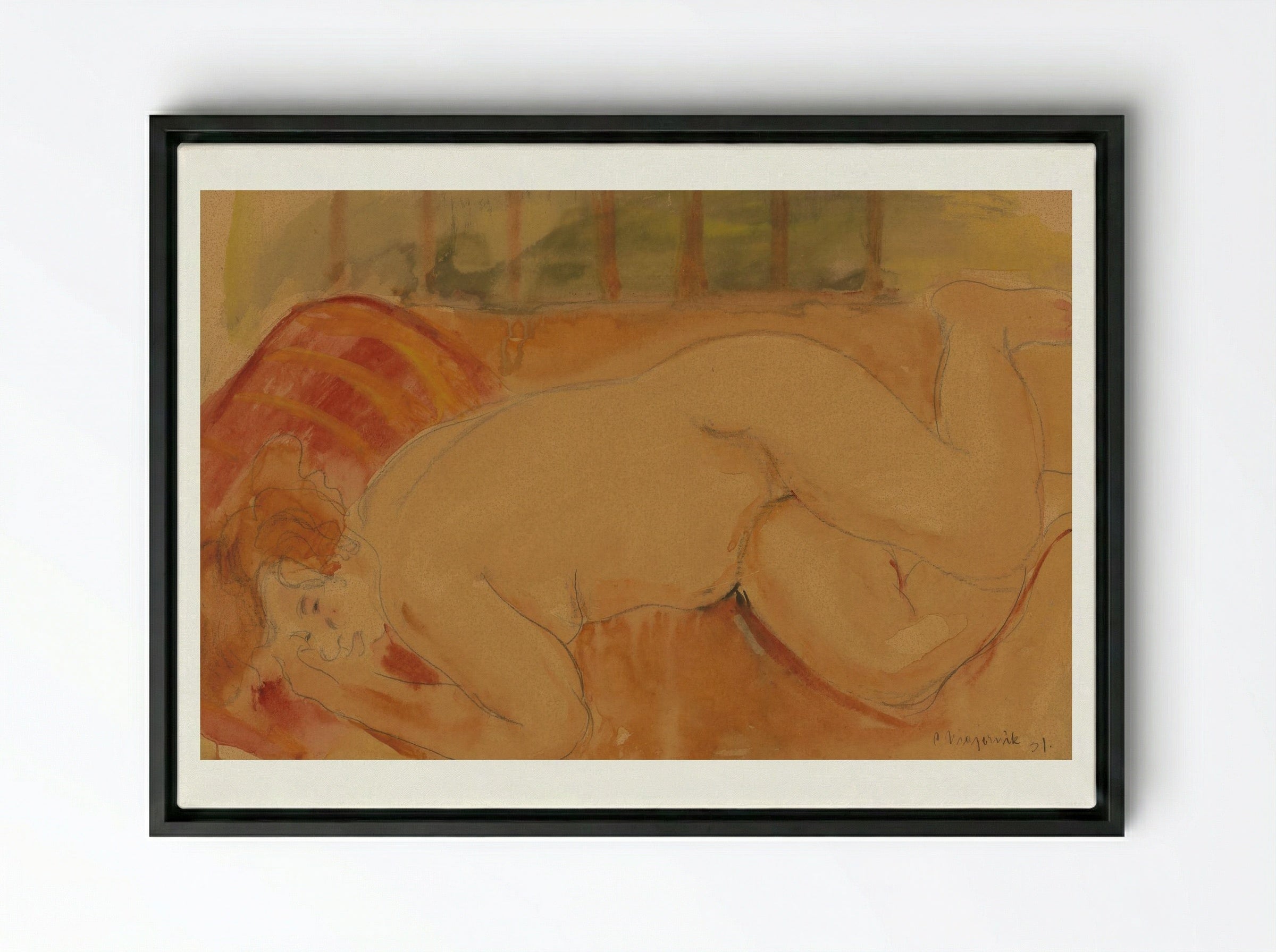 Reclining Nude - Cyprián Majerník - Framed Canvas Black