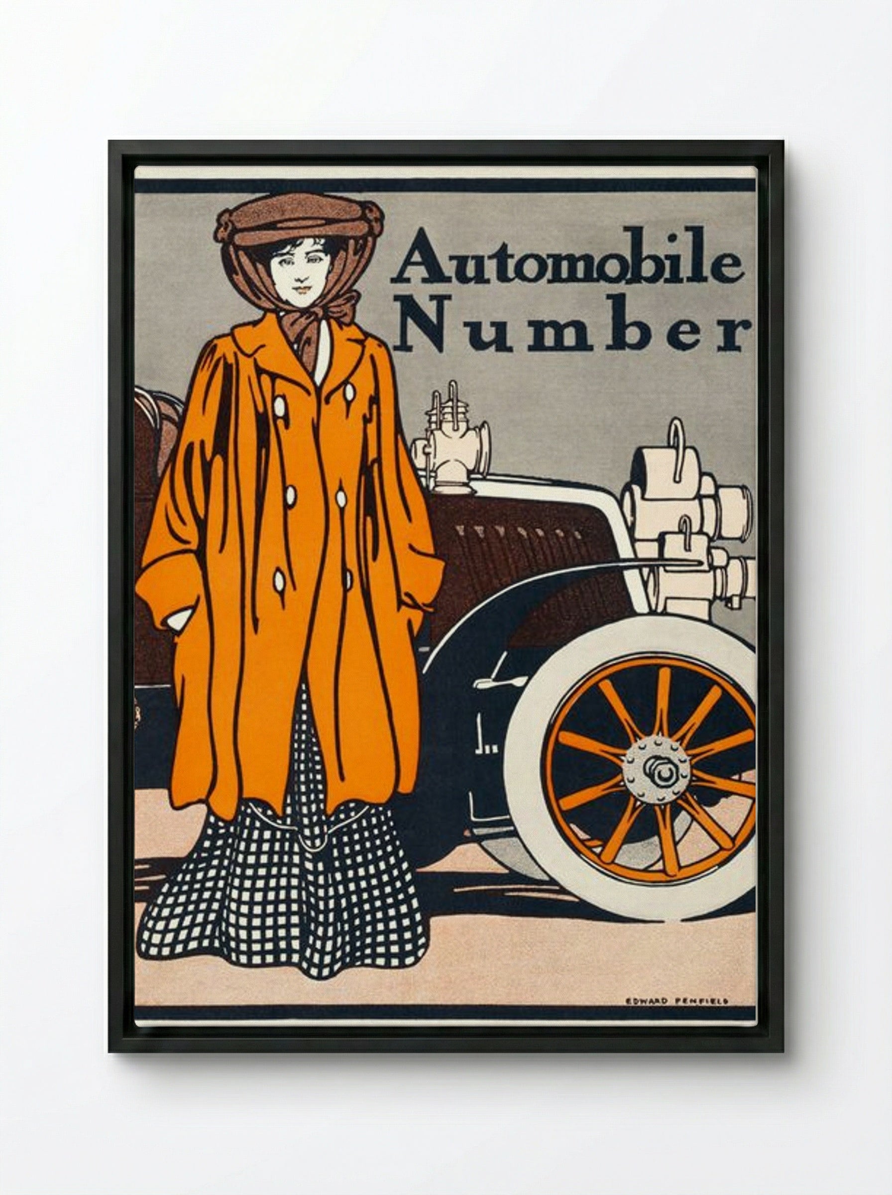 Automobile Number - Edward Penfield - Framed Canvas Black