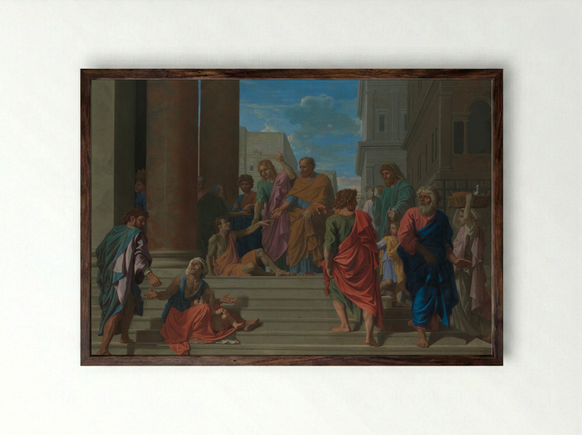 Saints Peter and John Healing the Lame Man - Nicolas Poussin - Framed Print Dark Wood