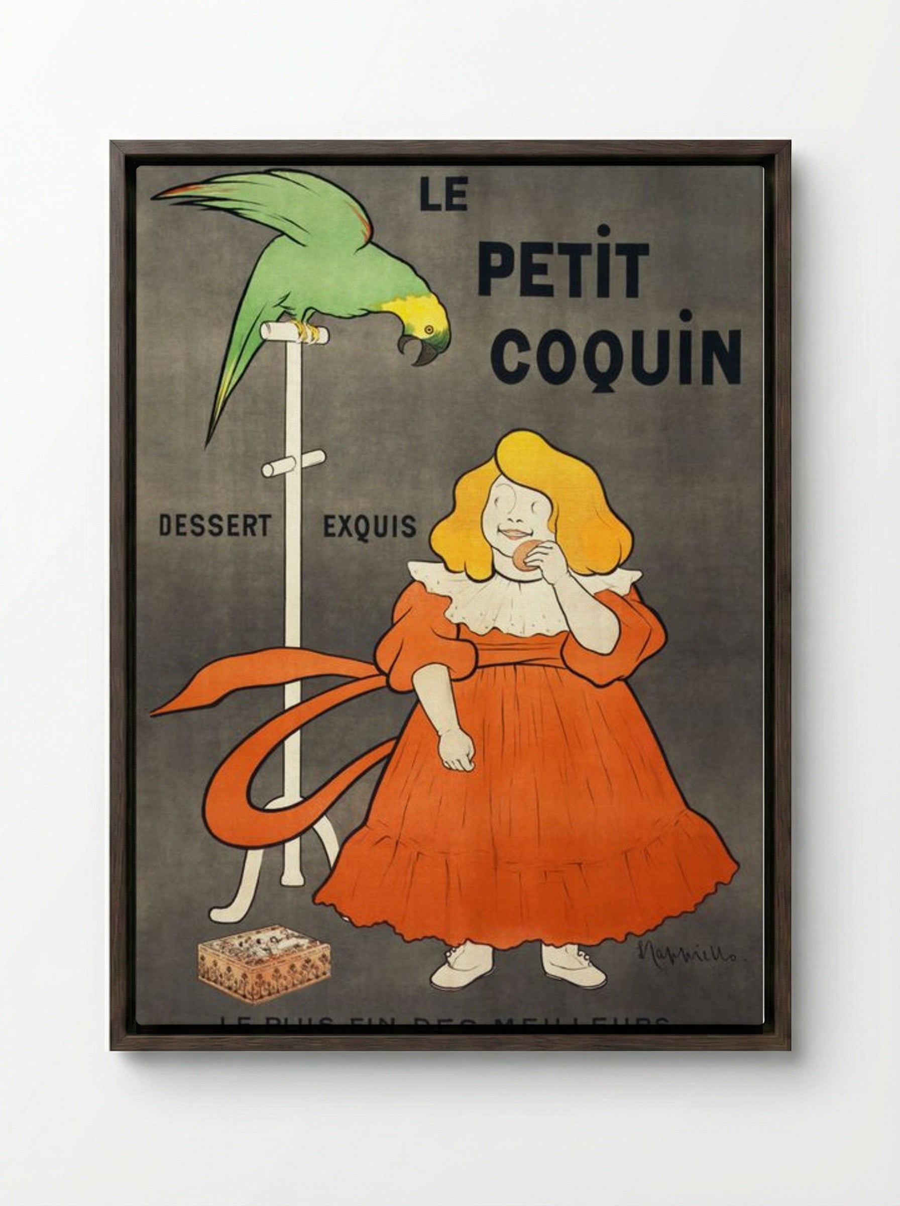 Le Petit Coquin (Dessert Exquis) - Leonetto Cappiello - Framed Canvas Dark Wood