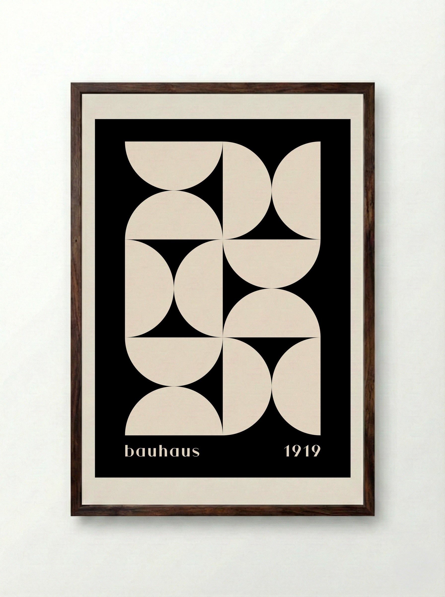 Bauhaus Geometrika (1919) in Neutral Black - Framed Print Dark Wood