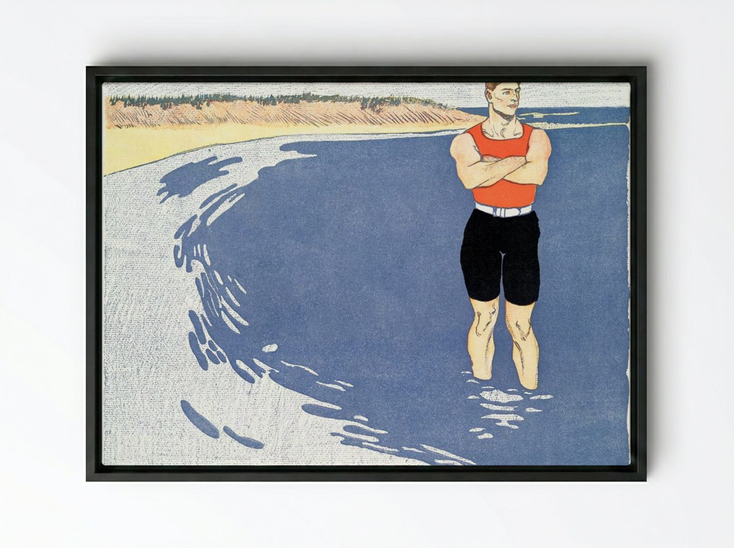 Man Standing in the Sea - Edward Penfield - Framed Canvas Black