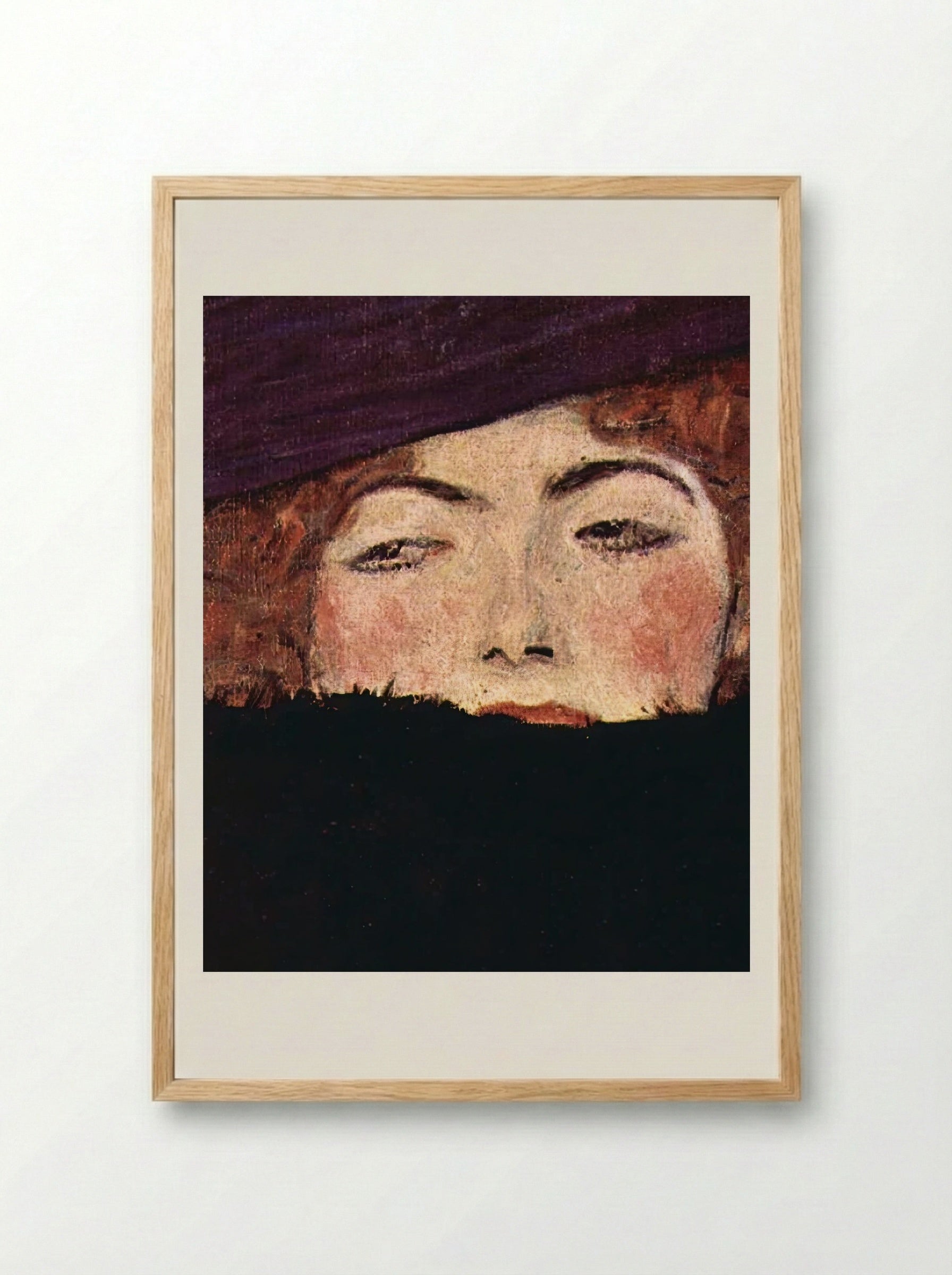 Dame mit Hut und Federboa - Gustav Klimt - Framed Print Wood