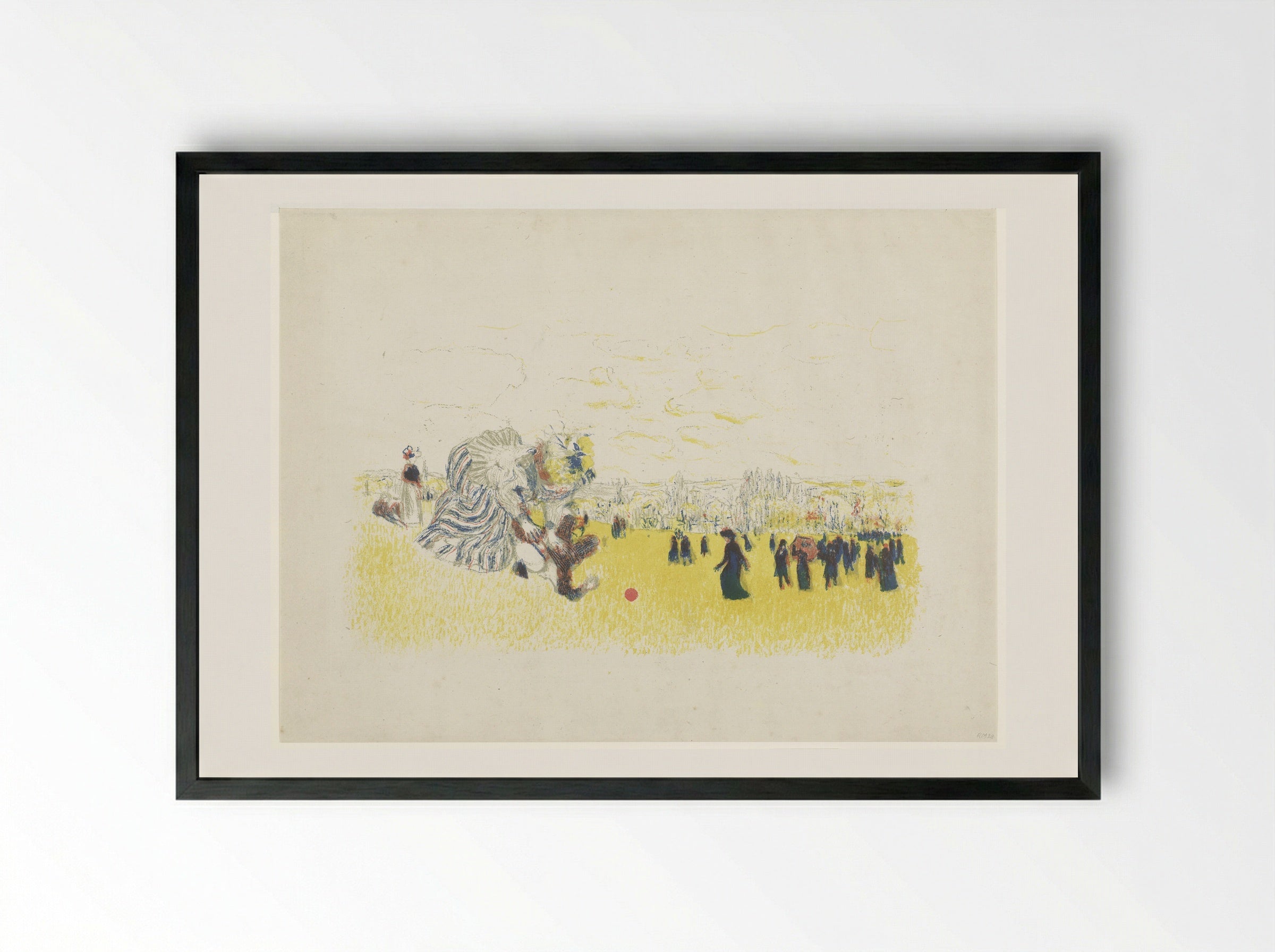 Vrouw en spelend kind in park met wandelaars - Édouard Vuillard - Framed Print Black
