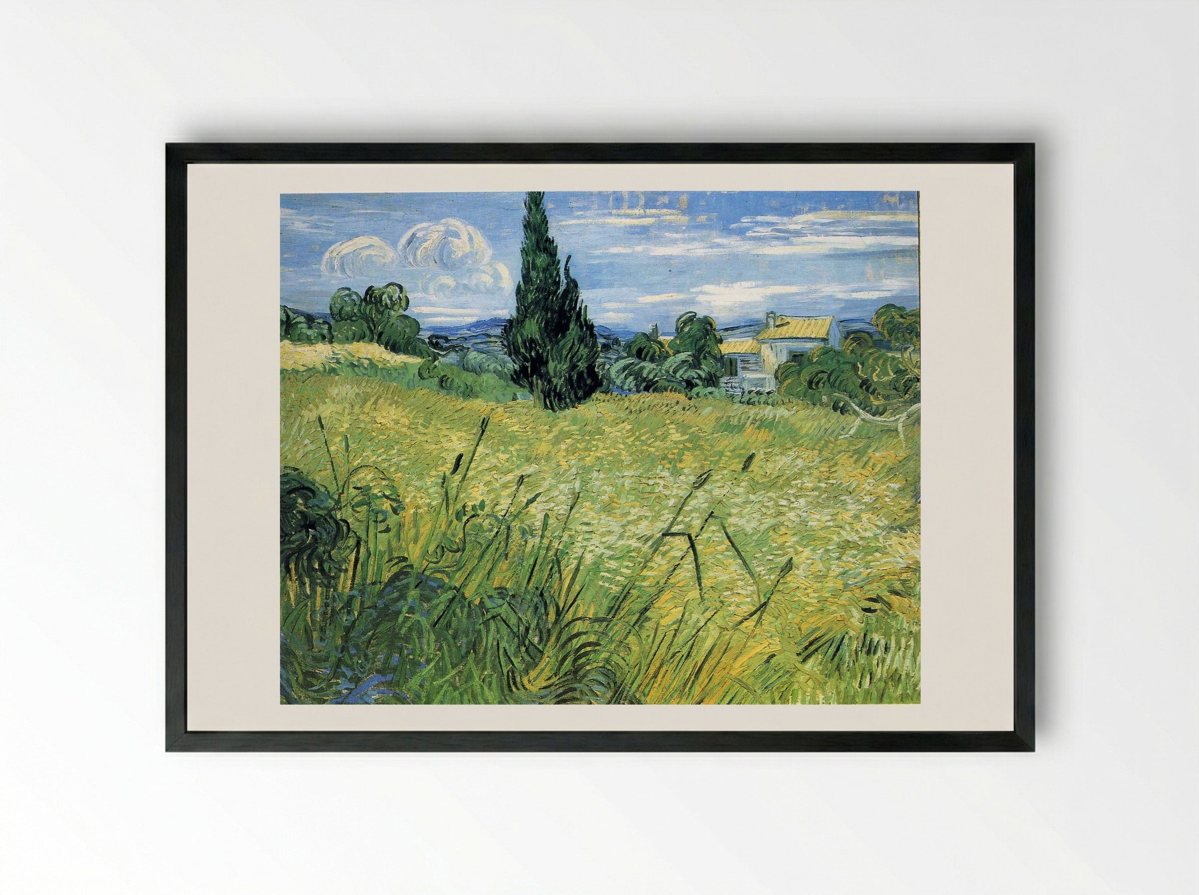 Green Wheat Field with Cypress - Vincent van Gogh - Framed Print Black