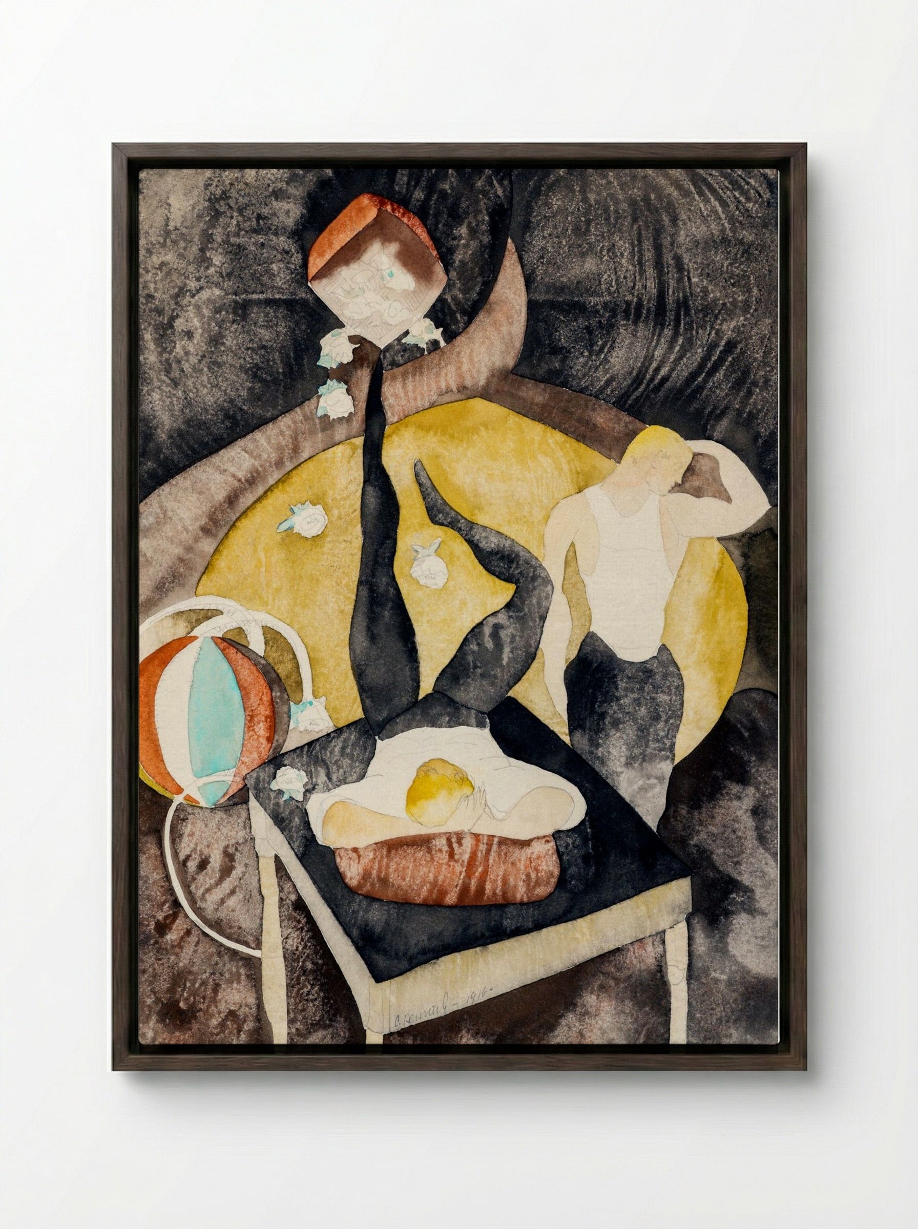 In Vaudeville: Two Acrobat-Jugglers - Charles Demuth - Framed Canvas Dark Wood