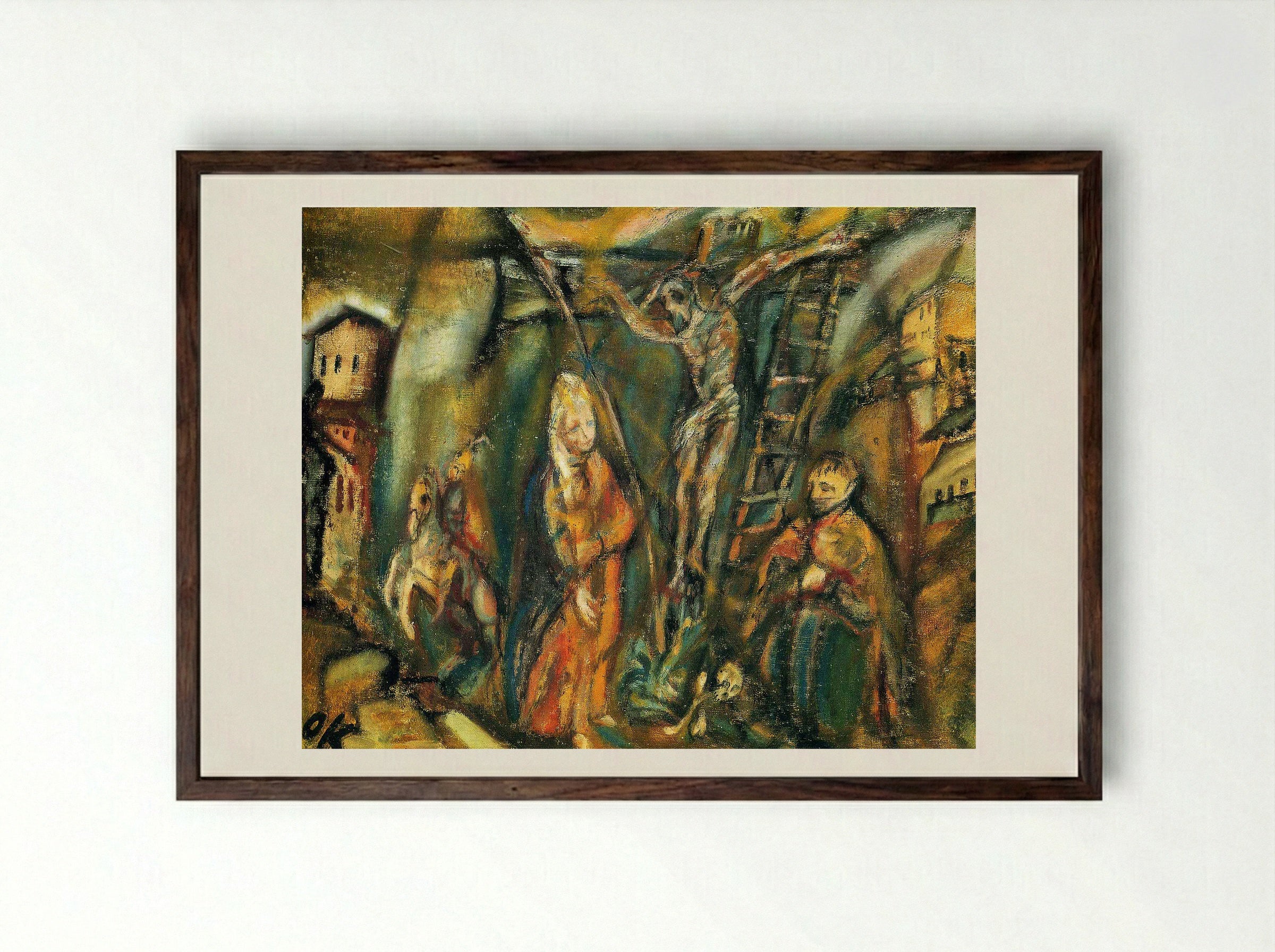 Crucifixion (Golgotha) - Oskar Kokoschka - Framed Print Dark Wood