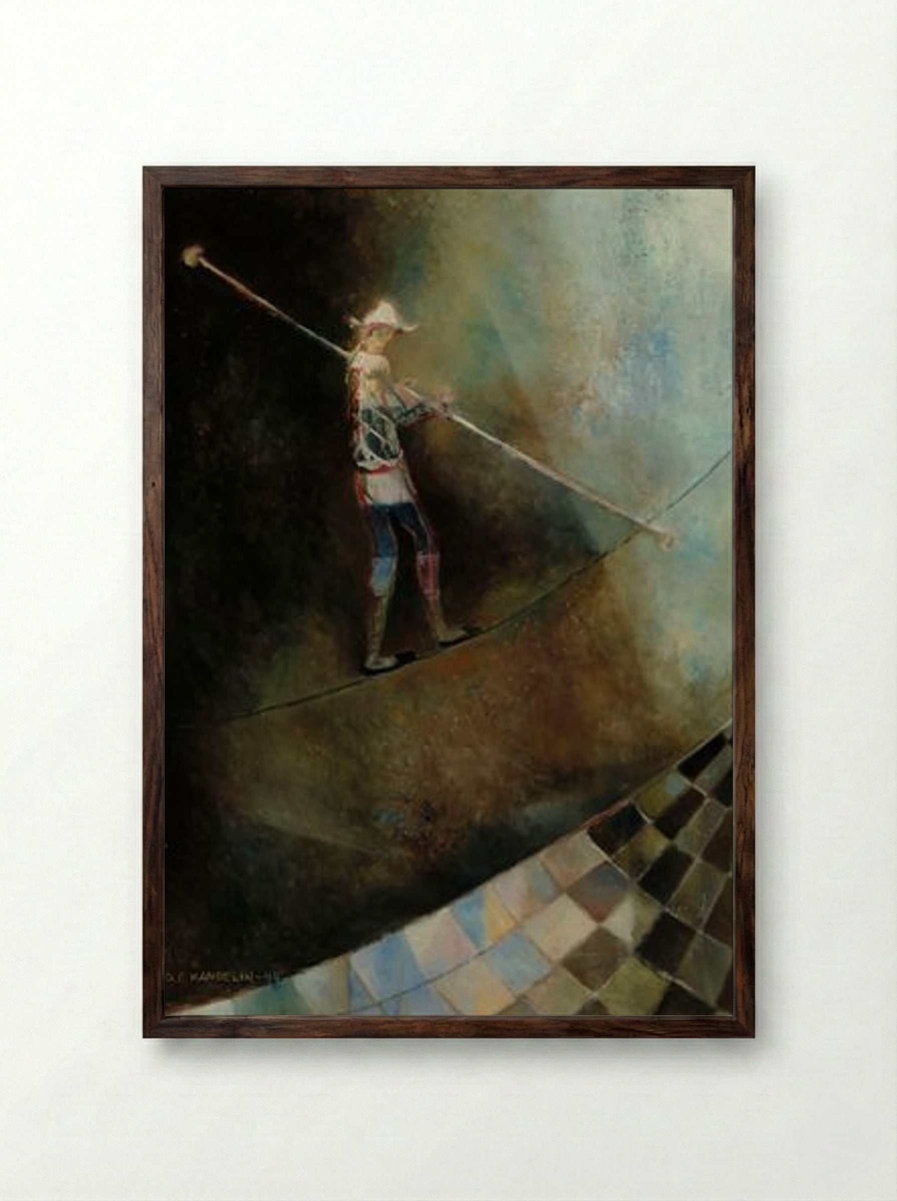 The Rope-Dancer - Ole Kandelin - Framed Print Dark Wood