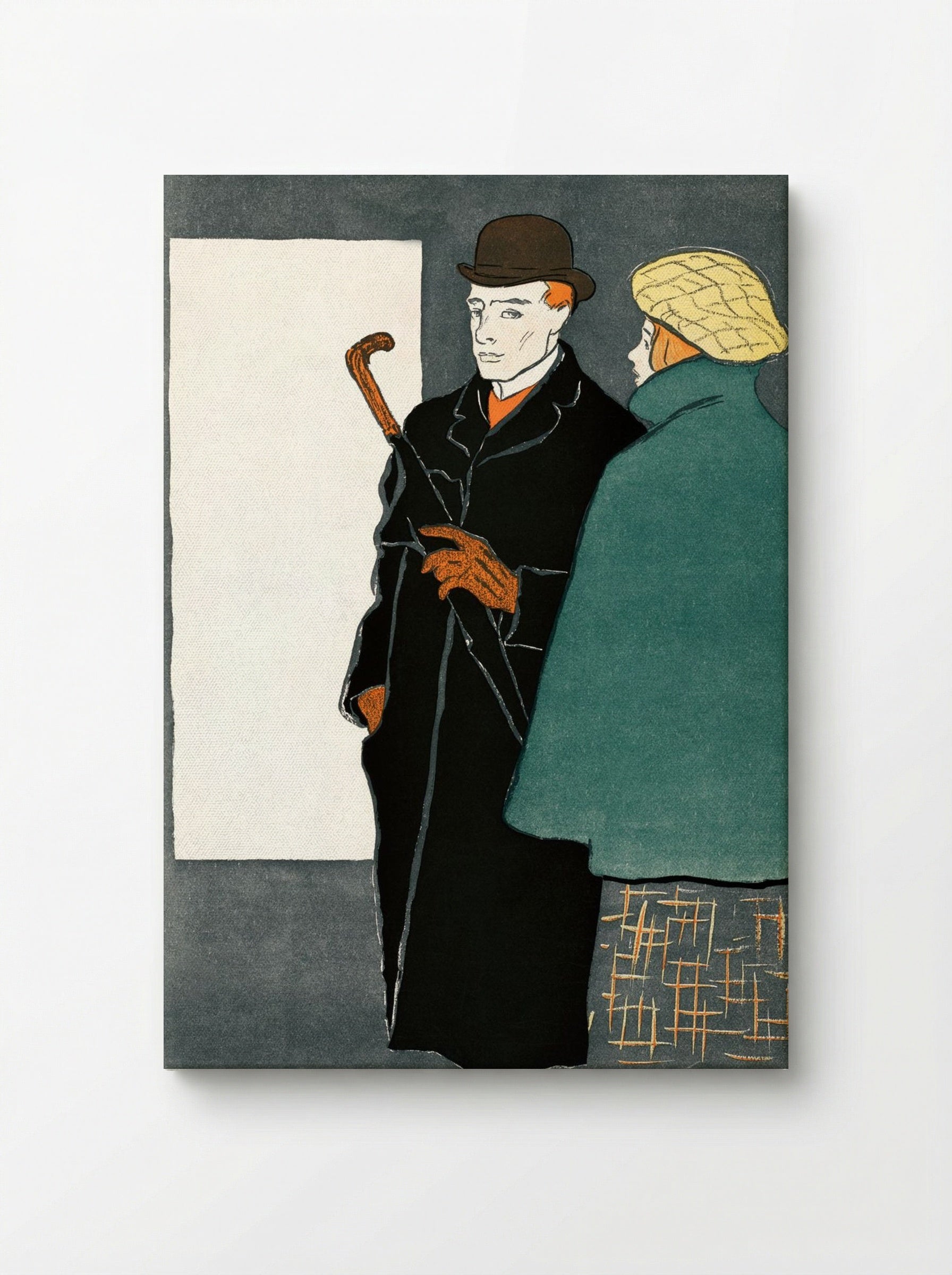Man with Walking Stick and Woman - Edward Penfield - Canvas