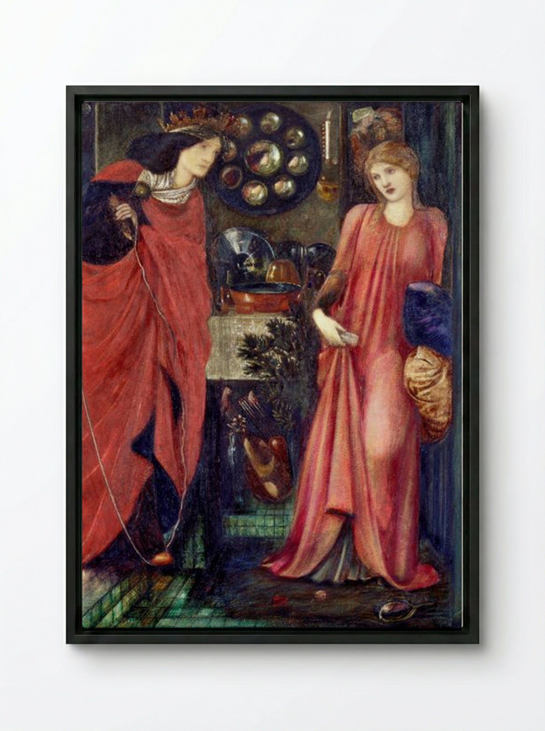 Fair Rosamund and Queen Eleanor - Edward Burne-Jones - Framed Canvas Black
